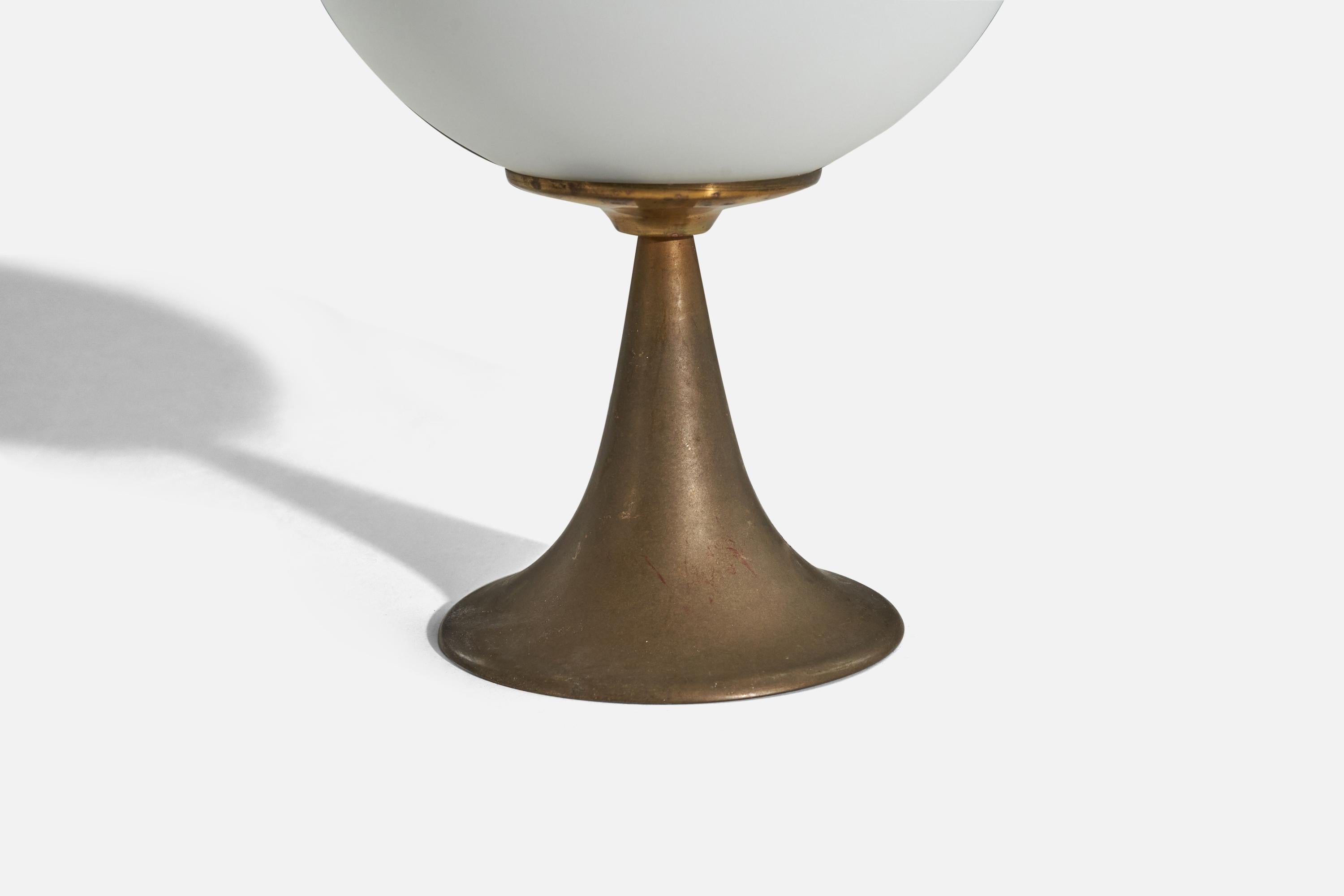 Italian Designer, Table Lamp, Brass, Glass, Italy, 1950s For Sale 1