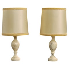 Italian Designer, Table Lamps, Alabaster, Silk, Italy, 1960s