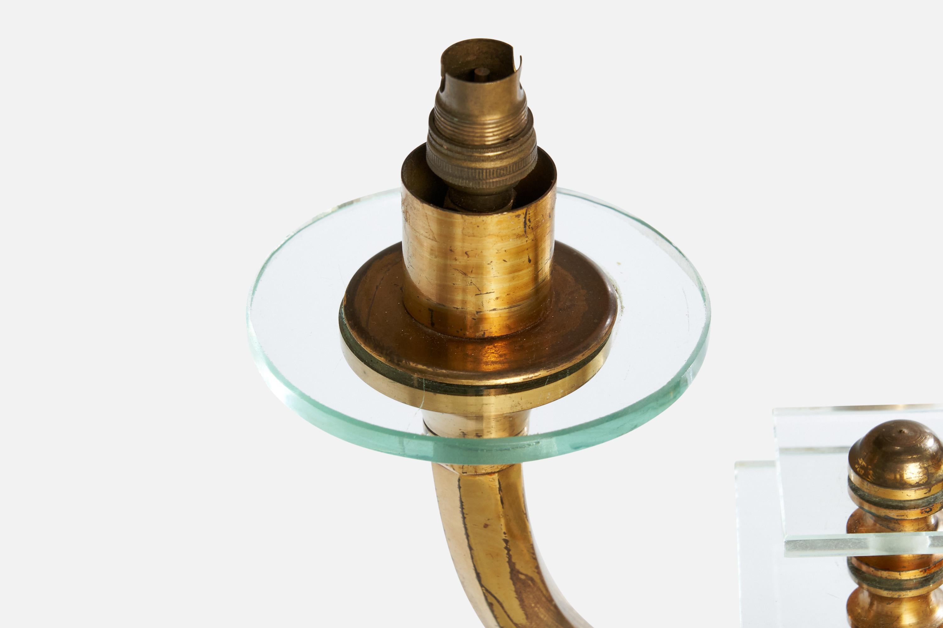 Italian Designer, Table Lamps, Brass, Glass, Fabric, Italy, 1940s For Sale 6