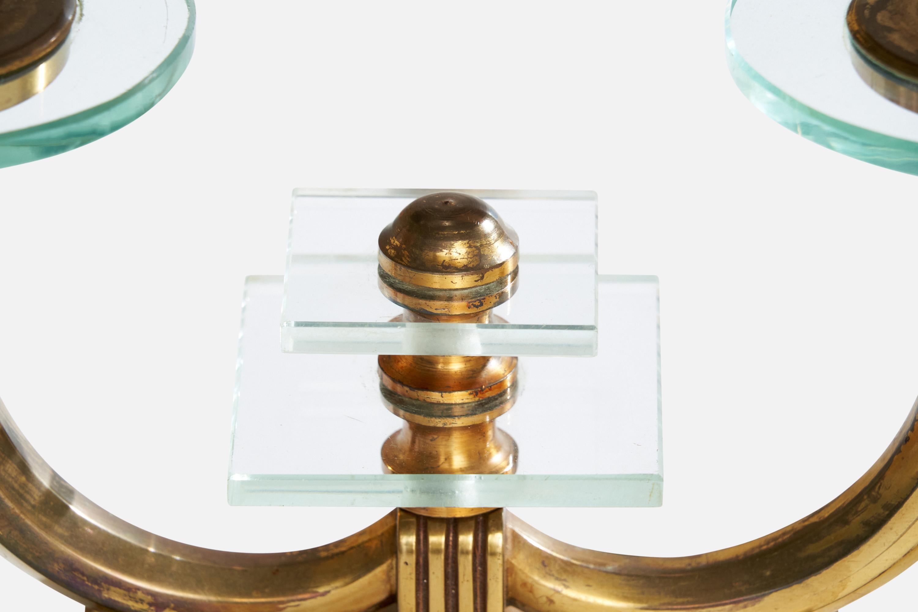 Italian Designer, Table Lamps, Brass, Glass, Fabric, Italy, 1940s For Sale 7