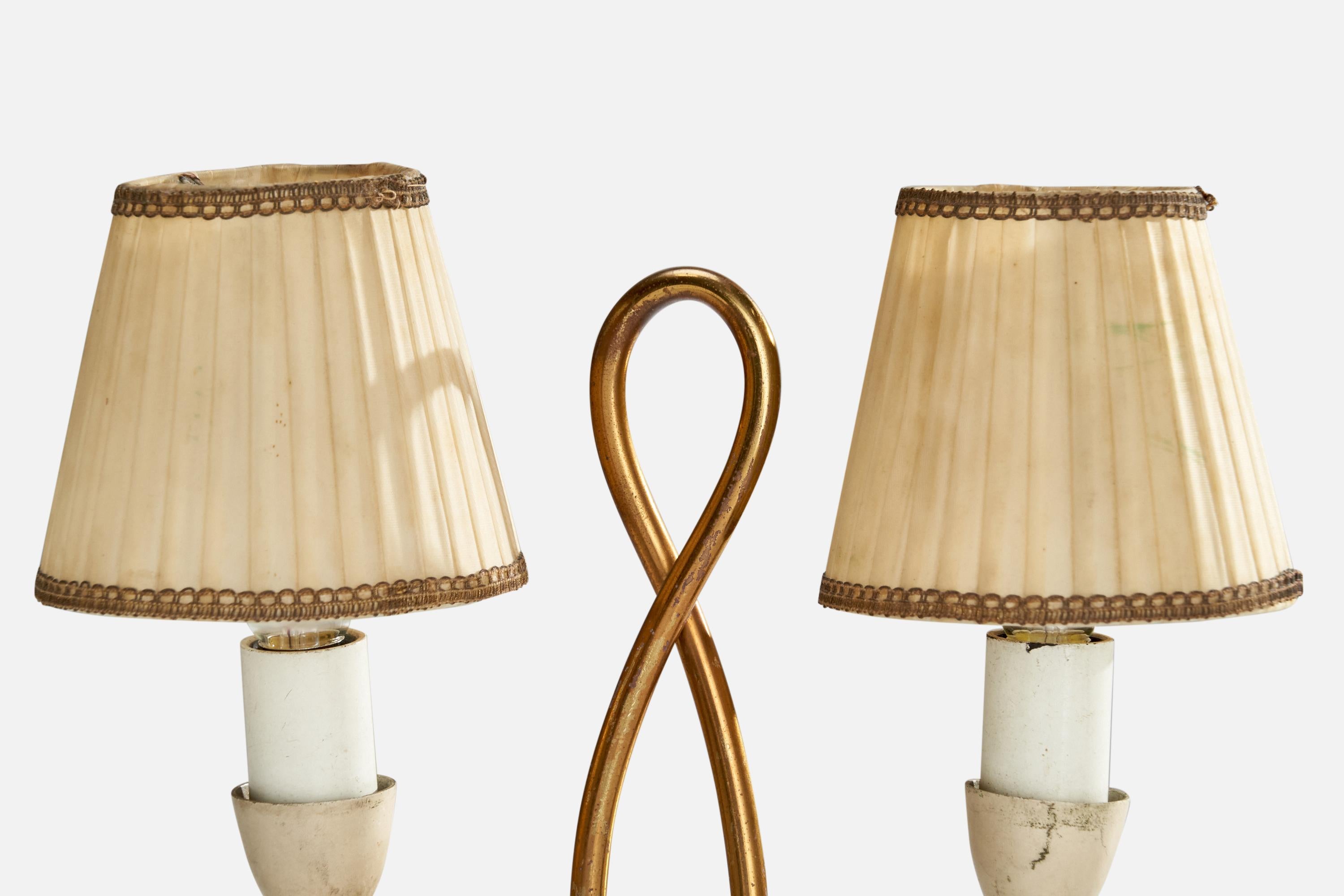 Italian Designer, Table Lamps, Brass, Glass, Fabric, Italy, 1940s For Sale 3