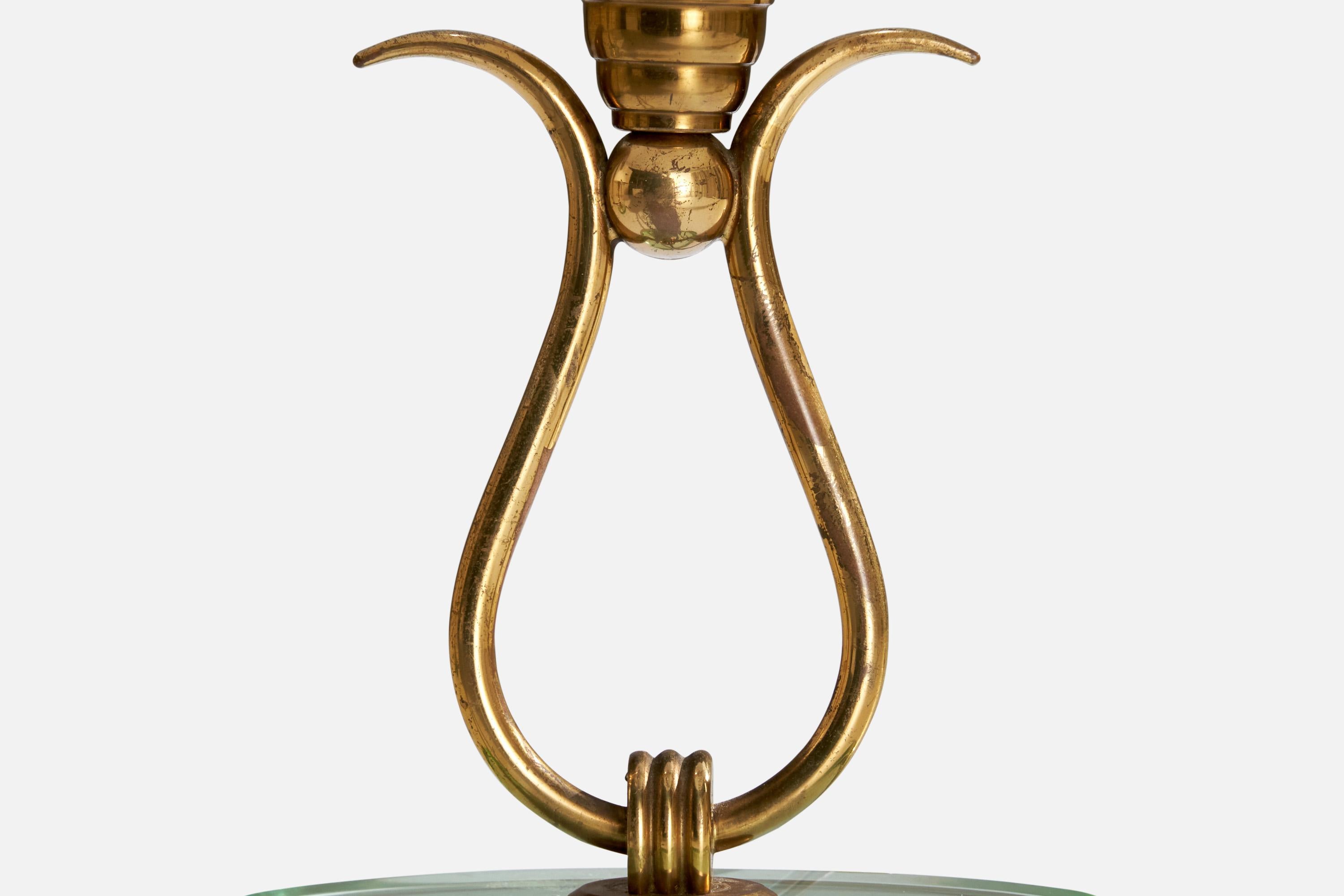 Italienische Designerin, Tischlampen, Messing, Glas, Stoff, Italien, 1940er Jahre im Angebot 4
