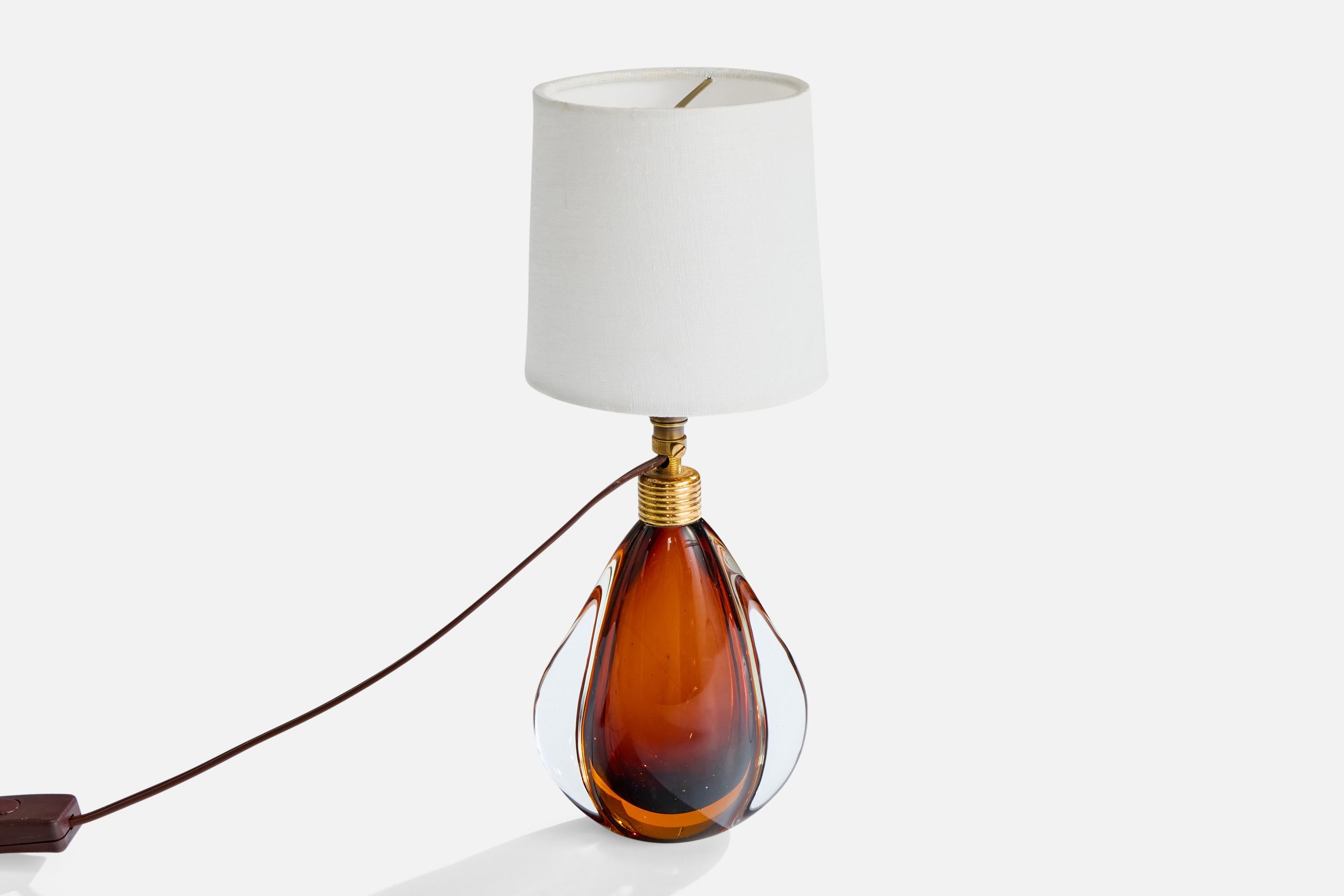 Designer italien, lampes de table, laiton, verre, tissu, Italie, années 1950 Bon état - En vente à High Point, NC