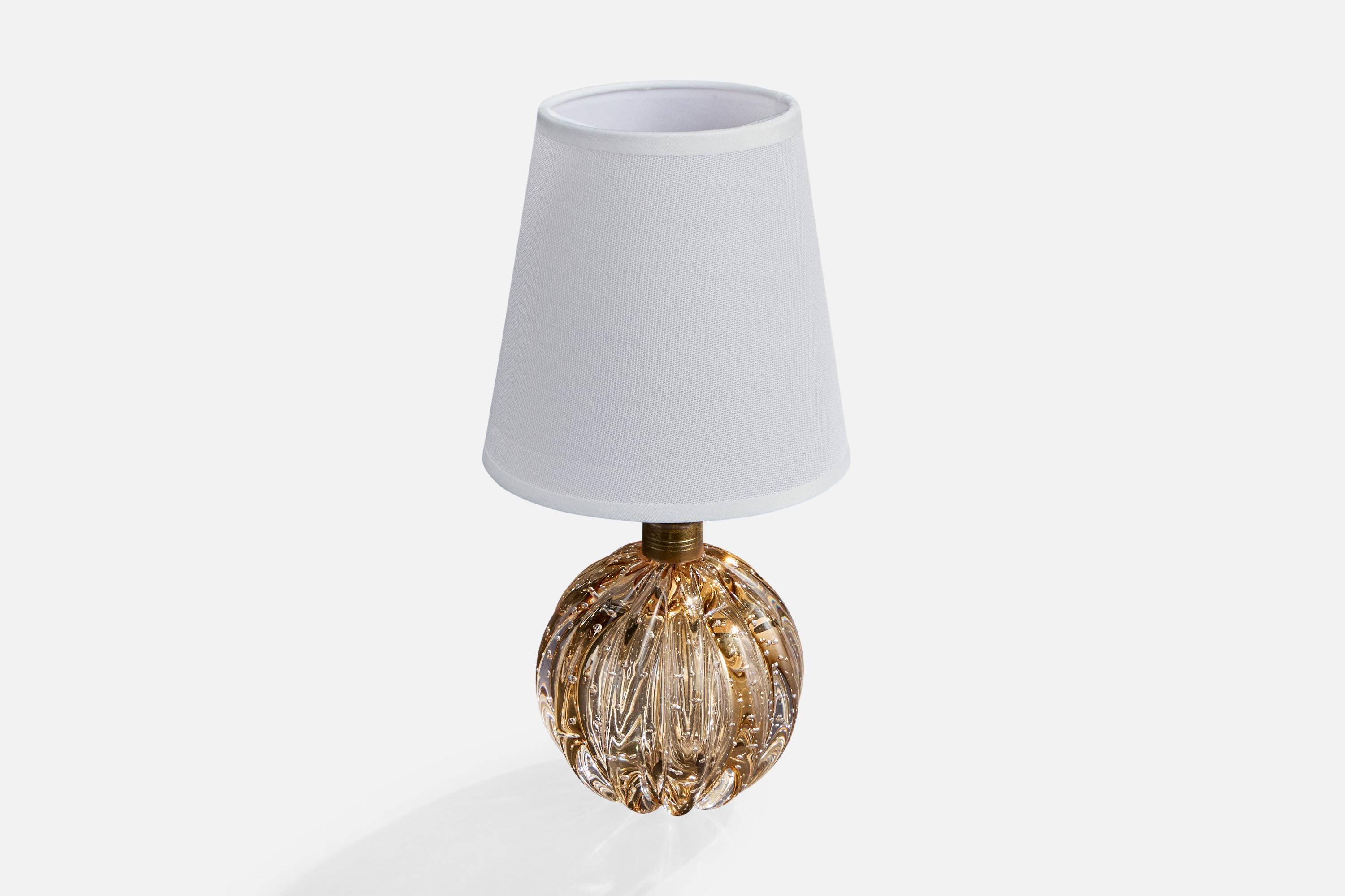 Designer italien, lampes de table, laiton, verre, tissu, Italie, années 1950 Bon état - En vente à High Point, NC