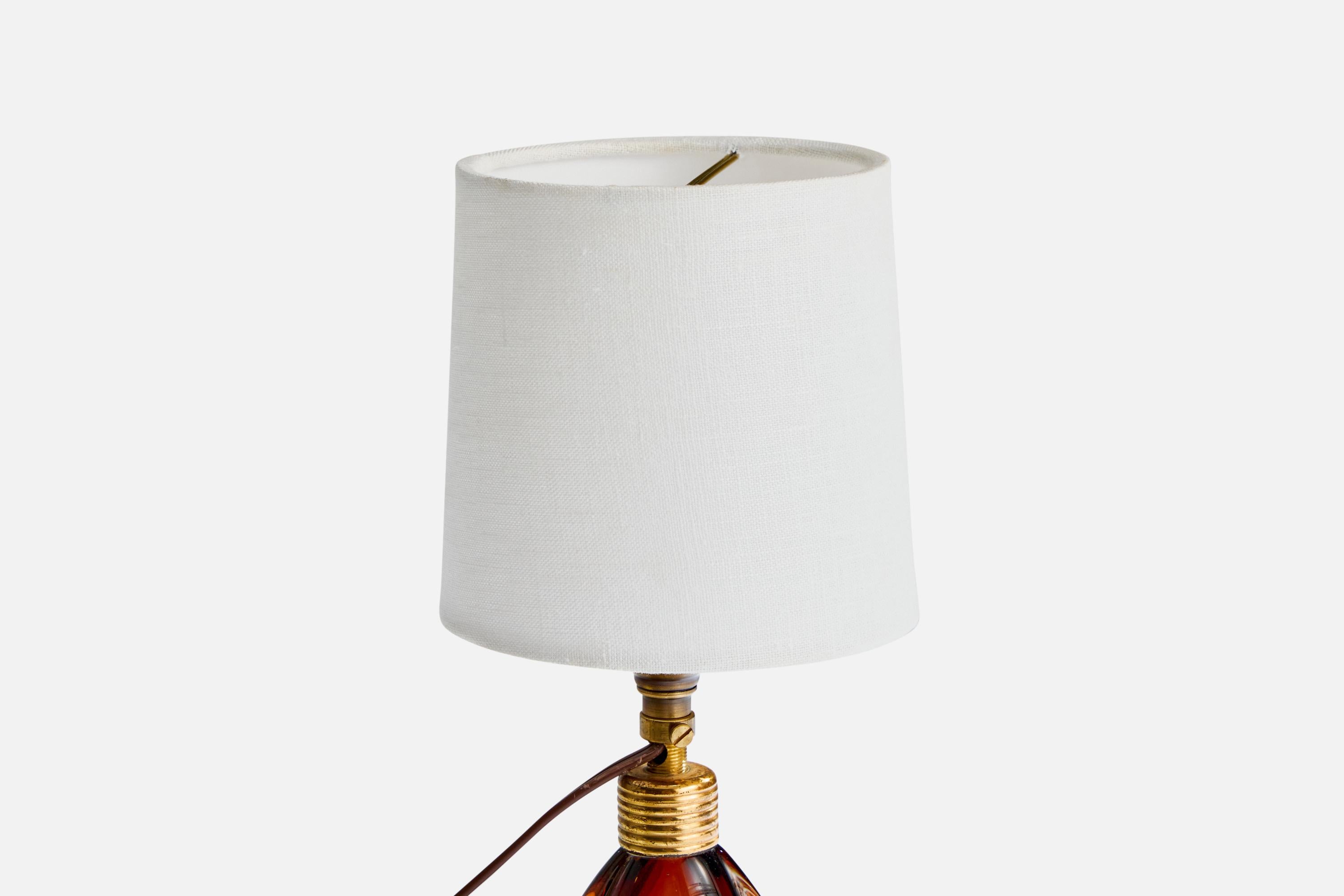 Milieu du XXe siècle Designer italien, lampes de table, laiton, verre, tissu, Italie, années 1950 en vente