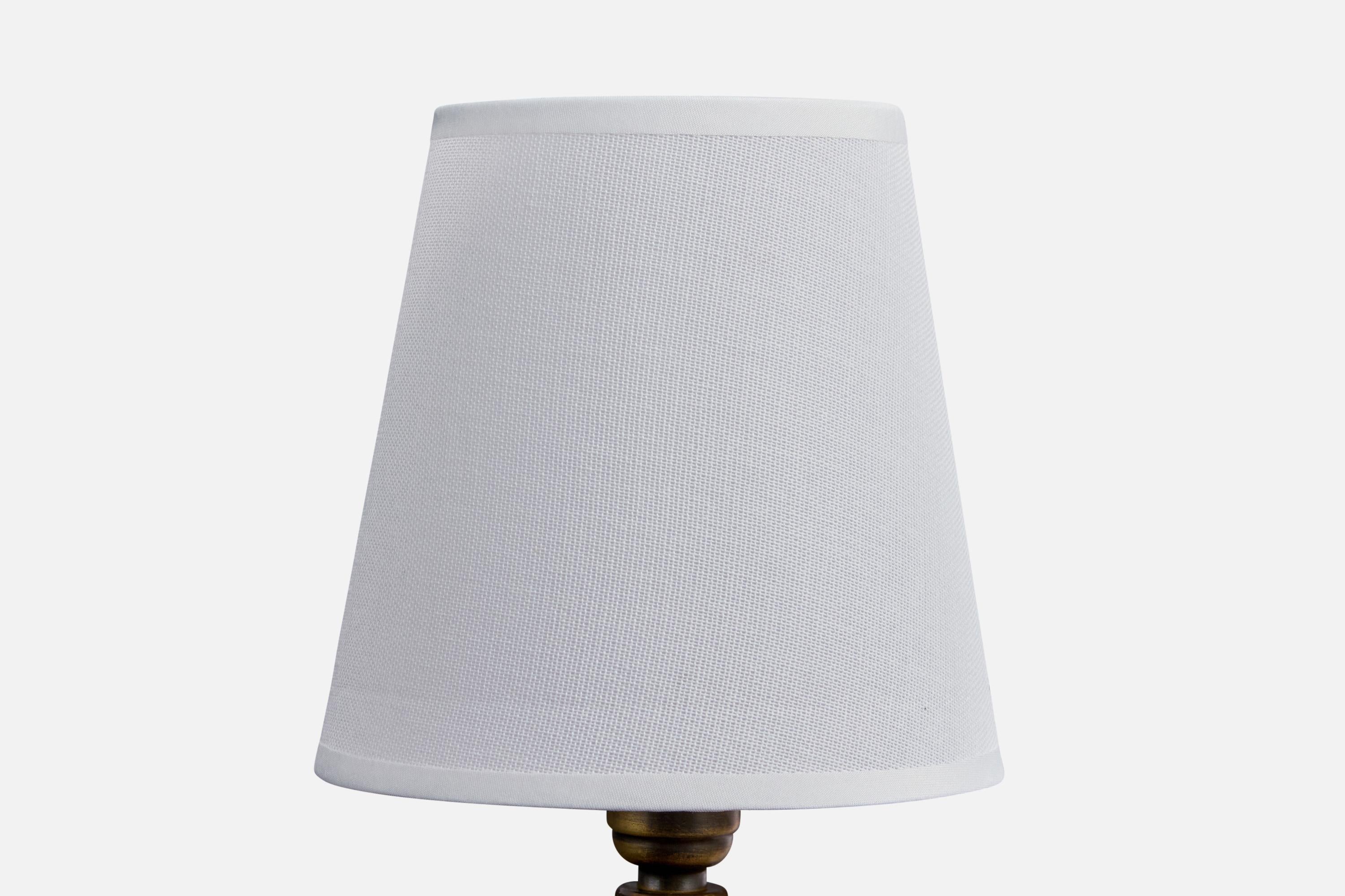 Milieu du XXe siècle Designer italien, lampes de table, laiton, verre, tissu, Italie, années 1950 en vente