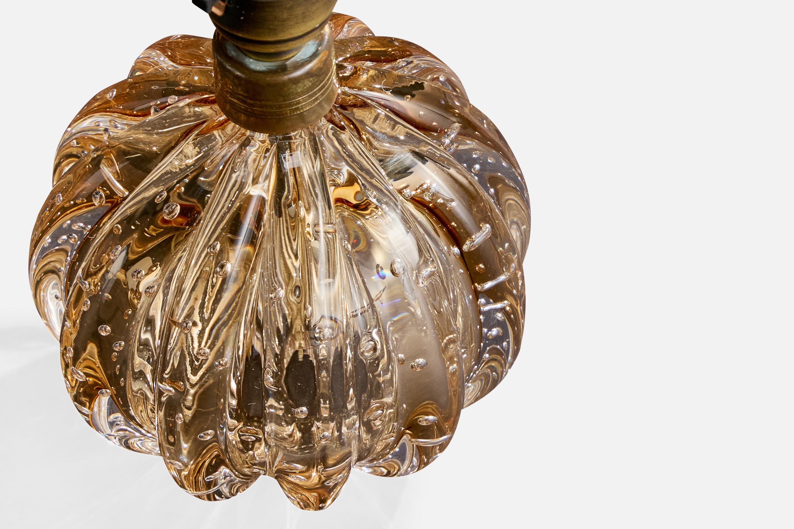 Designer italien, lampes de table, laiton, verre, tissu, Italie, années 1950 en vente 1