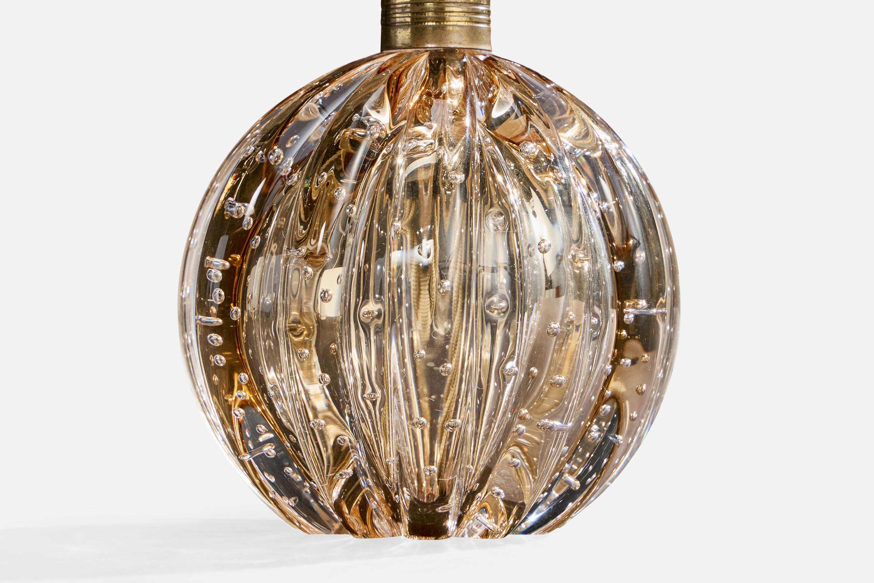 Designer italien, lampes de table, laiton, verre, tissu, Italie, années 1950 en vente 2