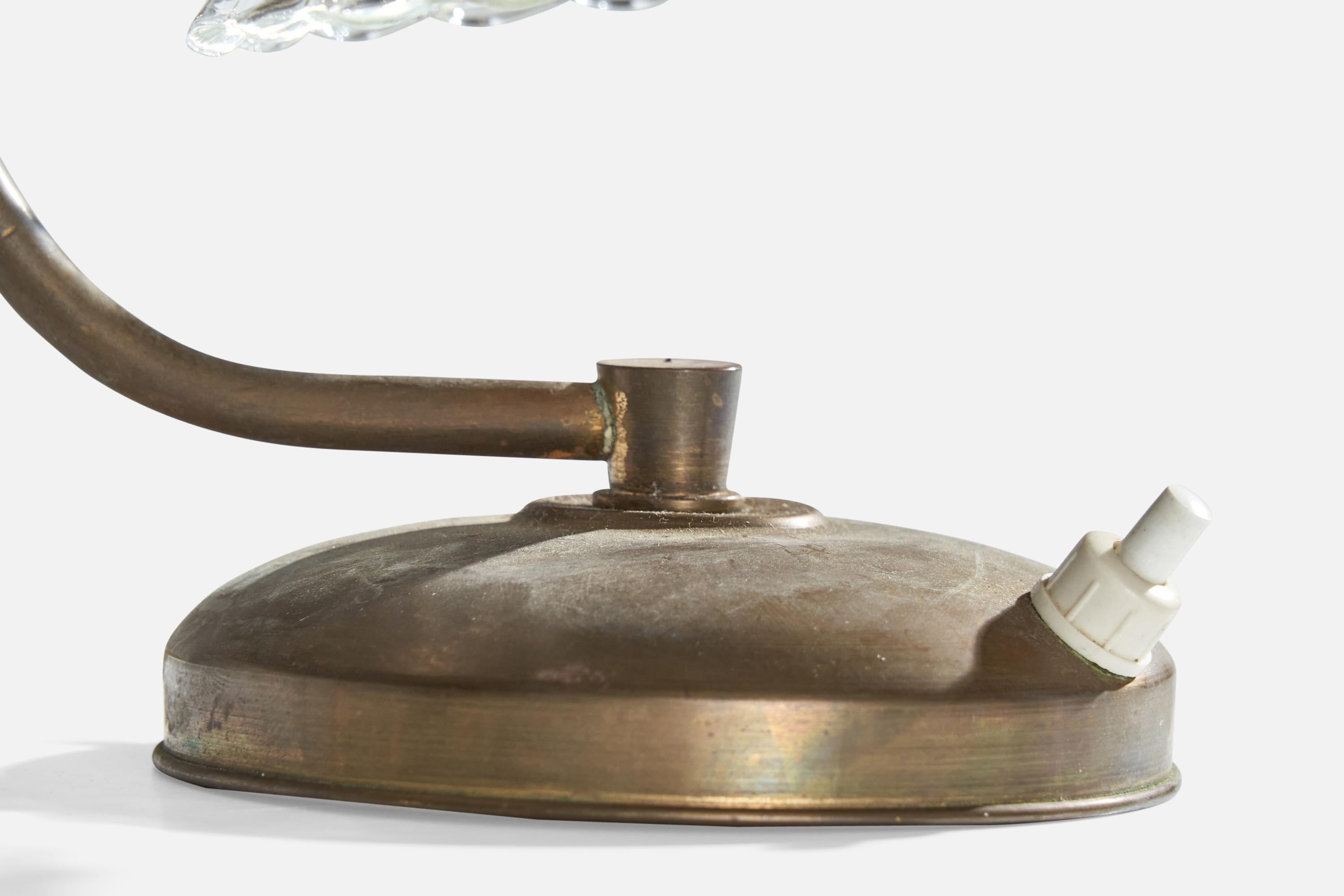 Italian Designer, Table Lamps, Brass, Glass, Italy, 1940s For Sale 6