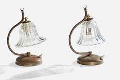 Italian Designer, Table Lamps, Brass, Glass, Italy, 1940s