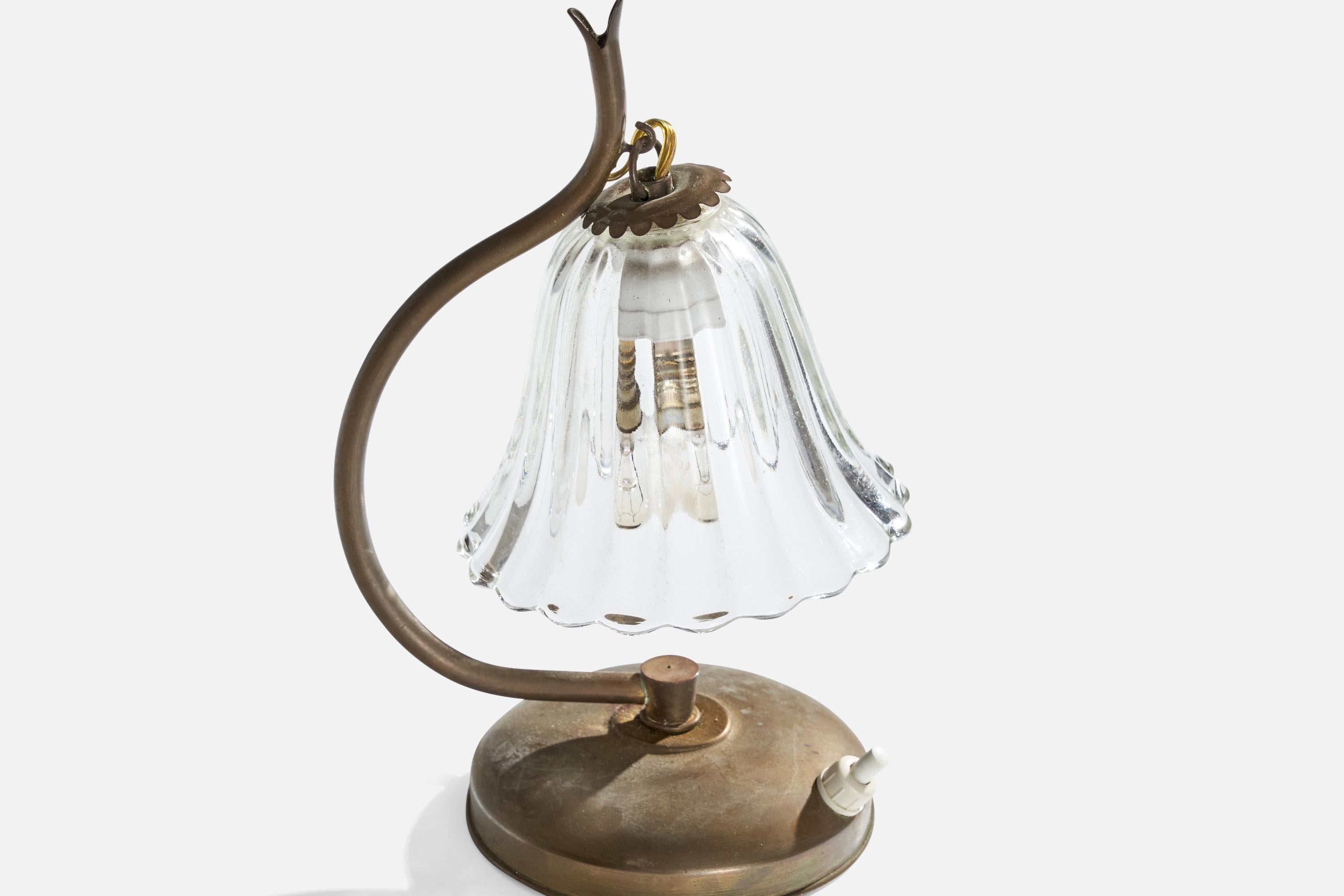 Italian Designer, Table Lamps, Brass, Glass, Italy, 1940s In Good Condition For Sale In High Point, NC