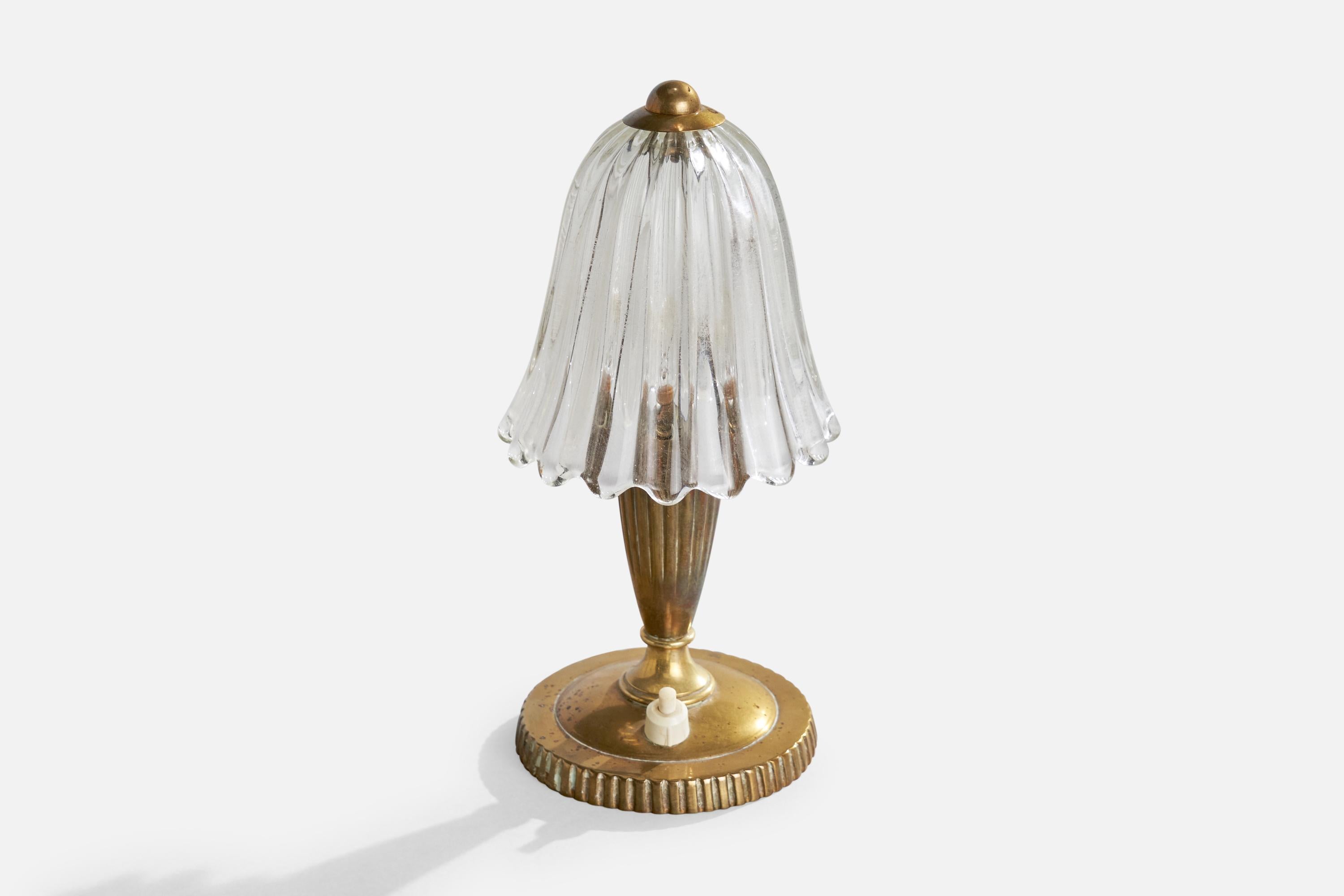 Italienische Designerin, Tischlampen, Messing, Glas, Italien, 1940er Jahre (Mitte des 20. Jahrhunderts)