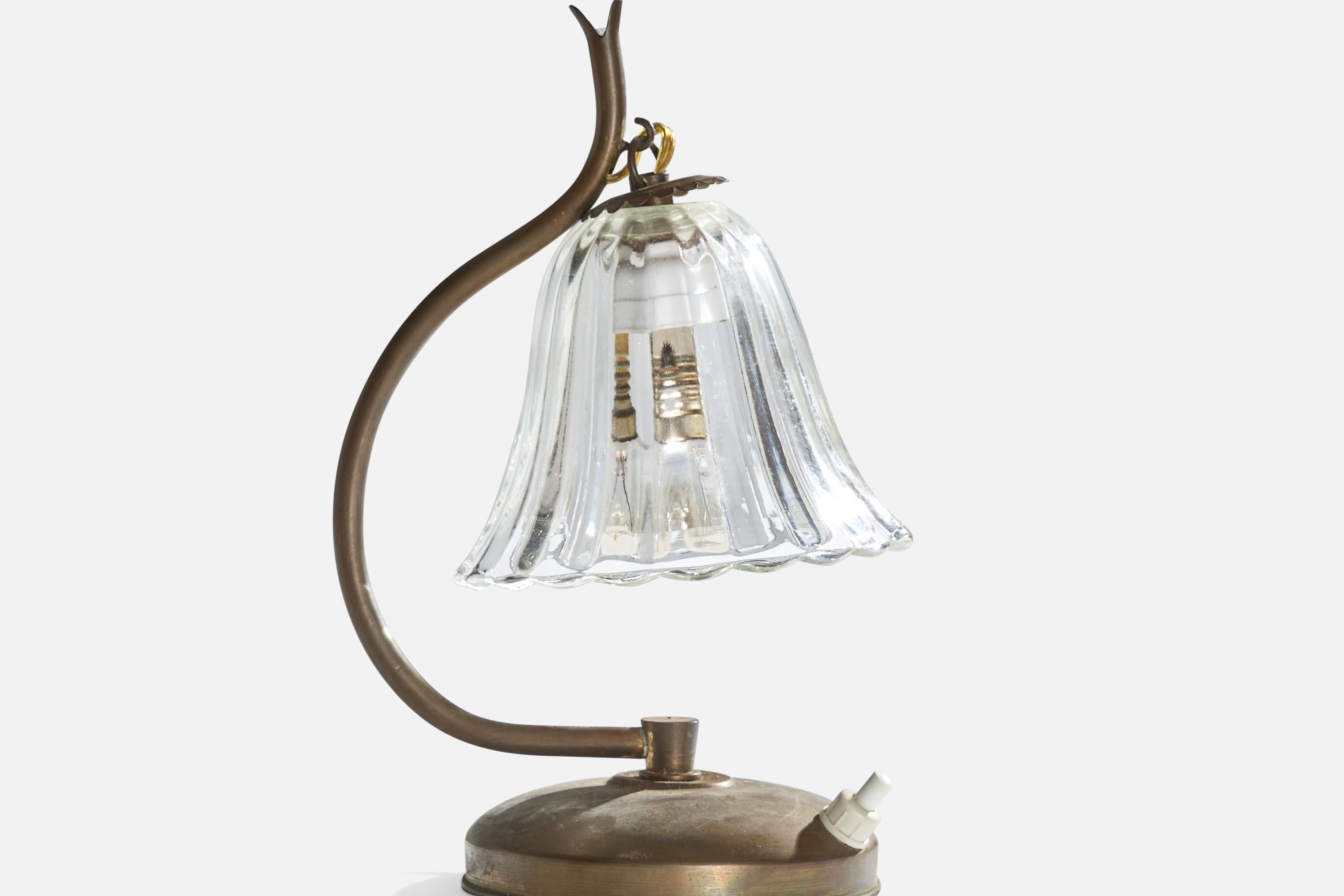 Mid-20th Century Italian Designer, Table Lamps, Brass, Glass, Italy, 1940s For Sale