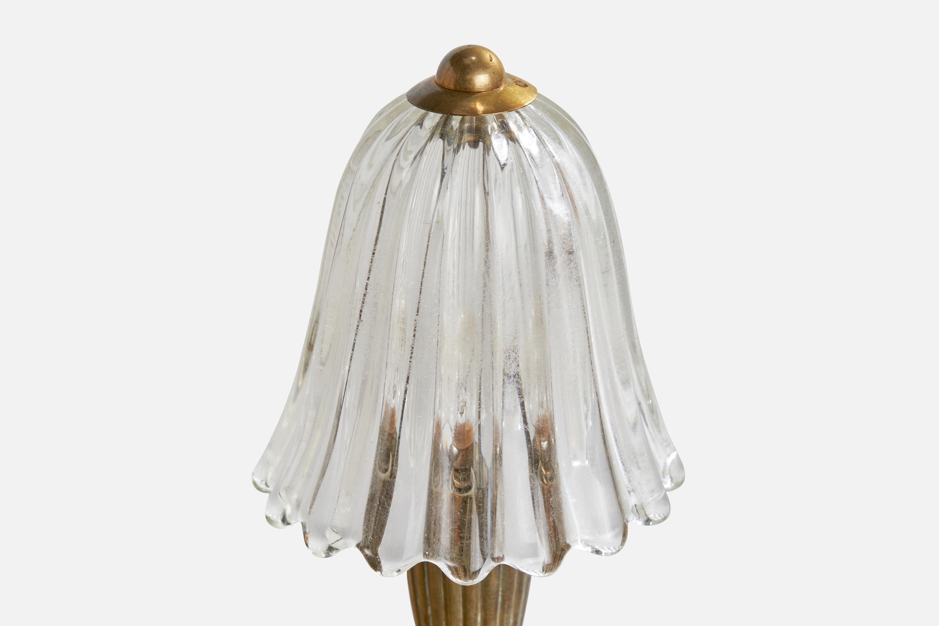 Italienische Designerin, Tischlampen, Messing, Glas, Italien, 1940er Jahre 1