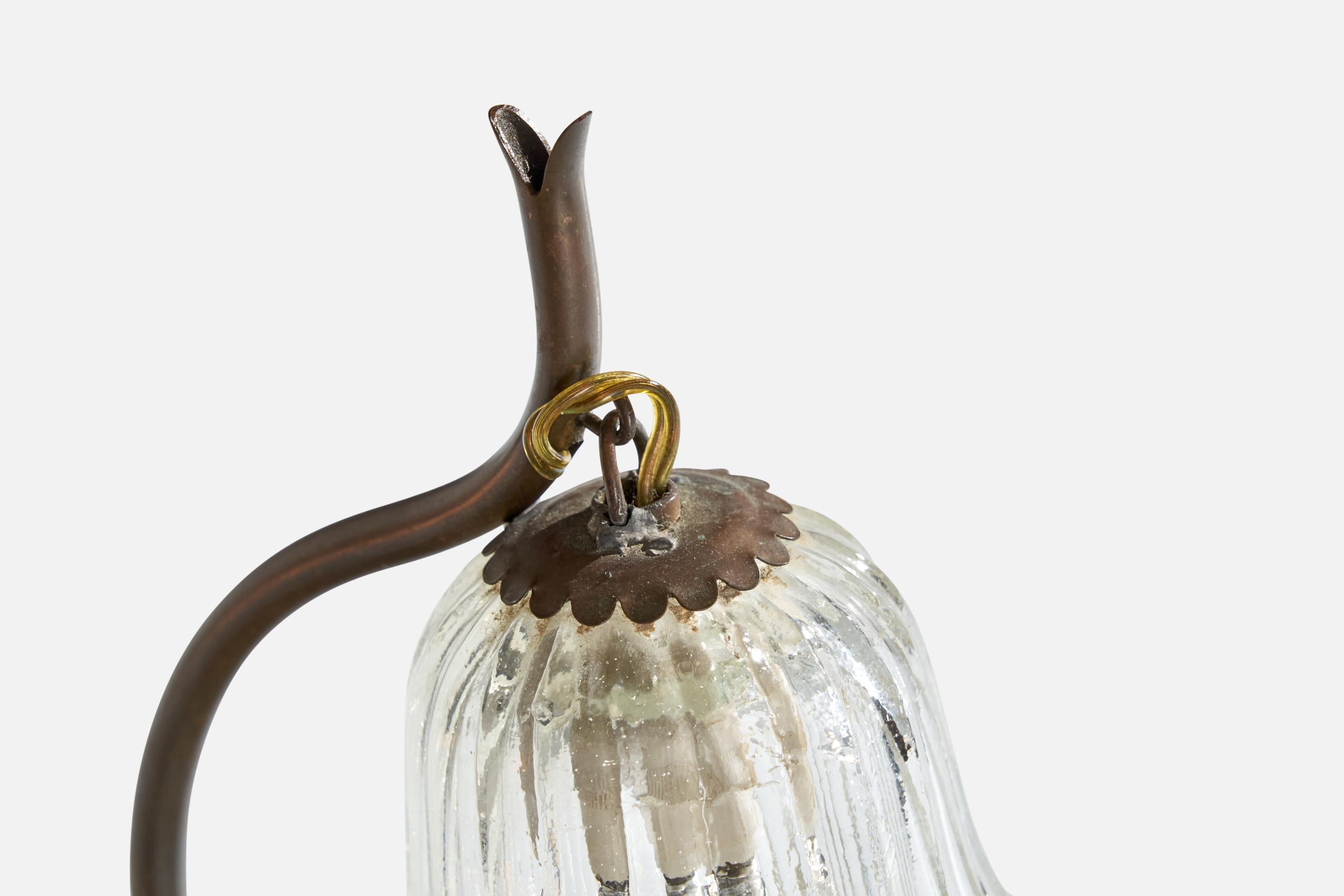 Italian Designer, Table Lamps, Brass, Glass, Italy, 1940s For Sale 1