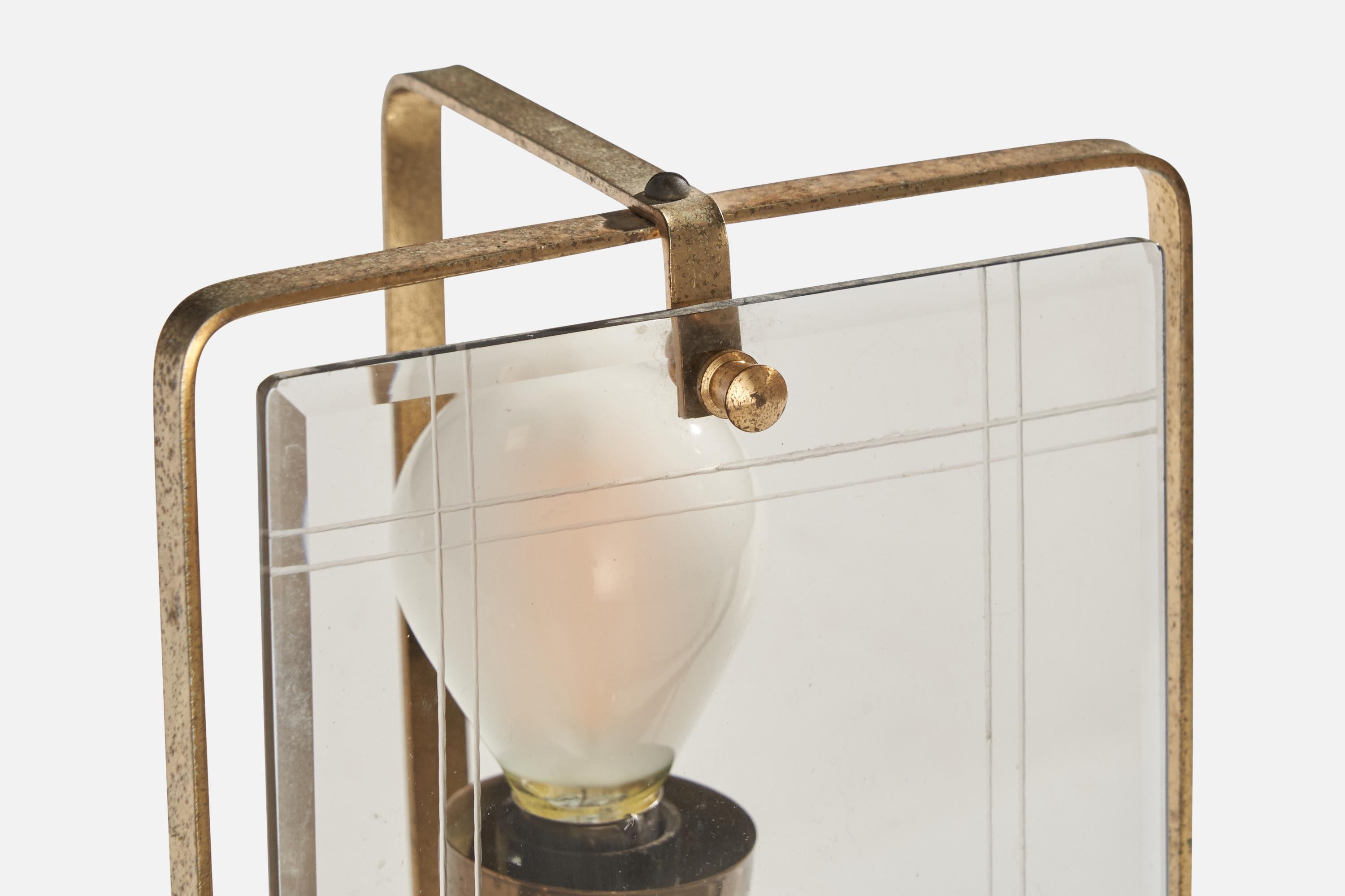Italian Designer, Table Lamps, Brass, Glass, Italy, 1940s For Sale 1