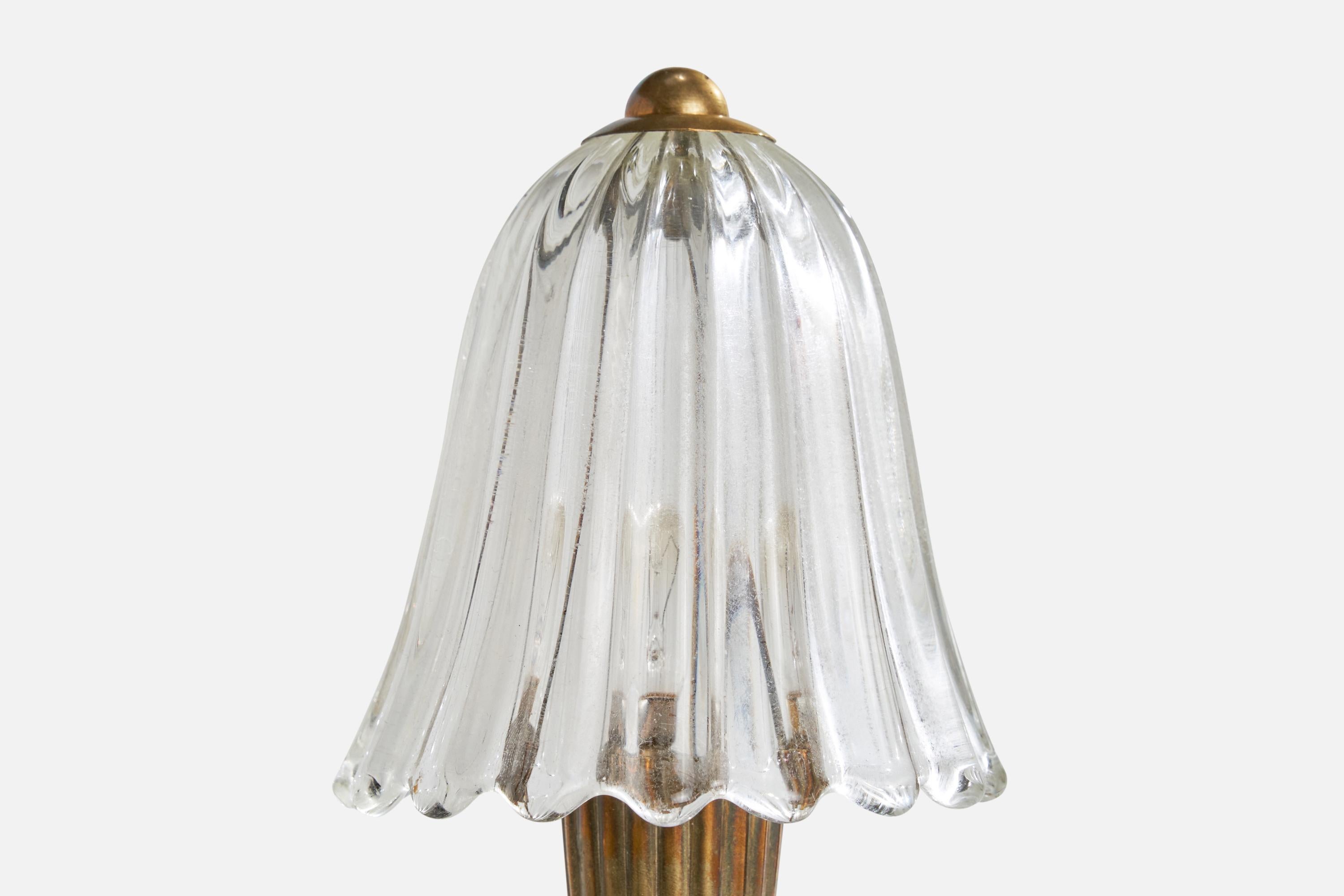 Italienische Designerin, Tischlampen, Messing, Glas, Italien, 1940er Jahre 2