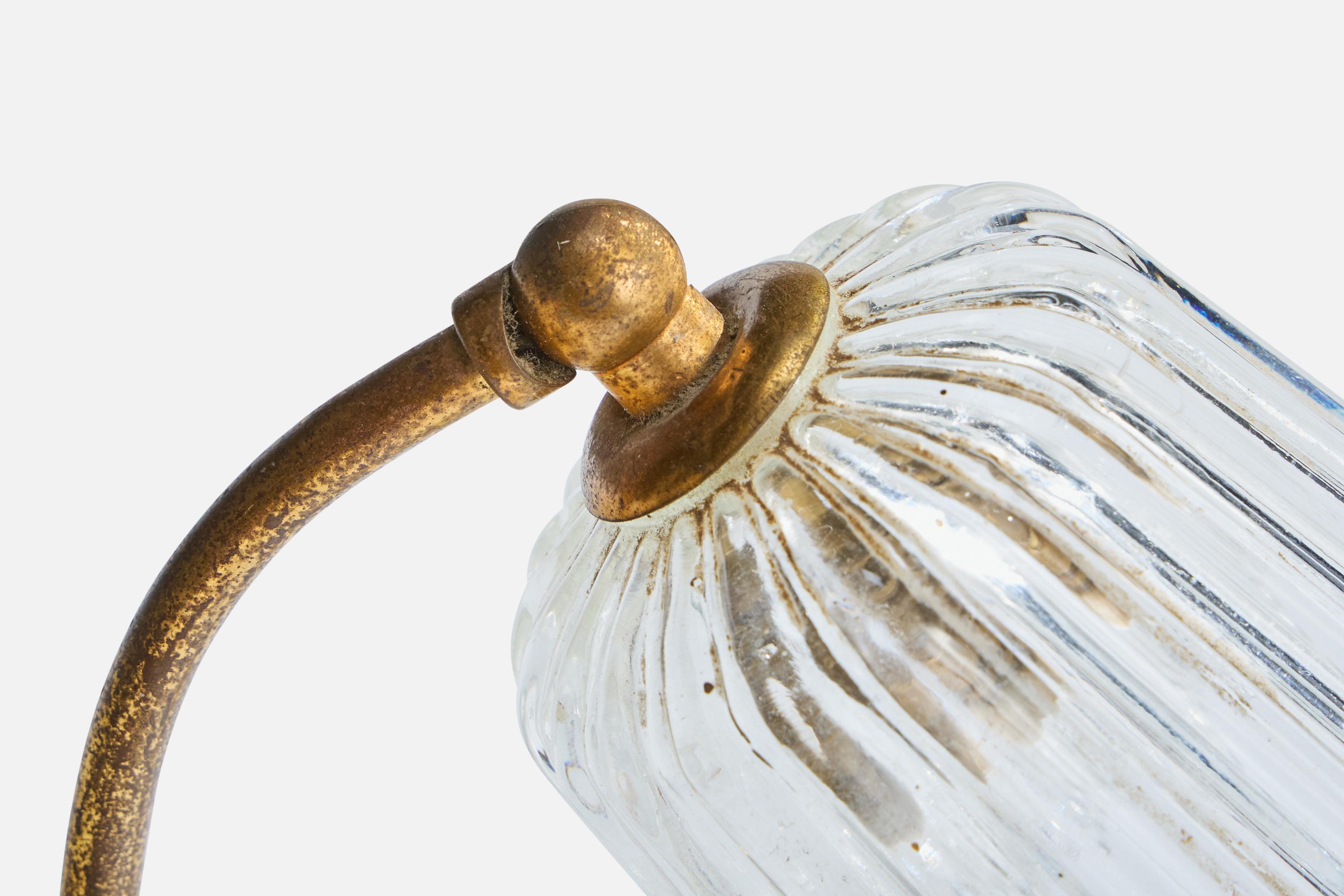 Laiton Designer italien, lampes de table, laiton, verre, Italie, années 1940 en vente