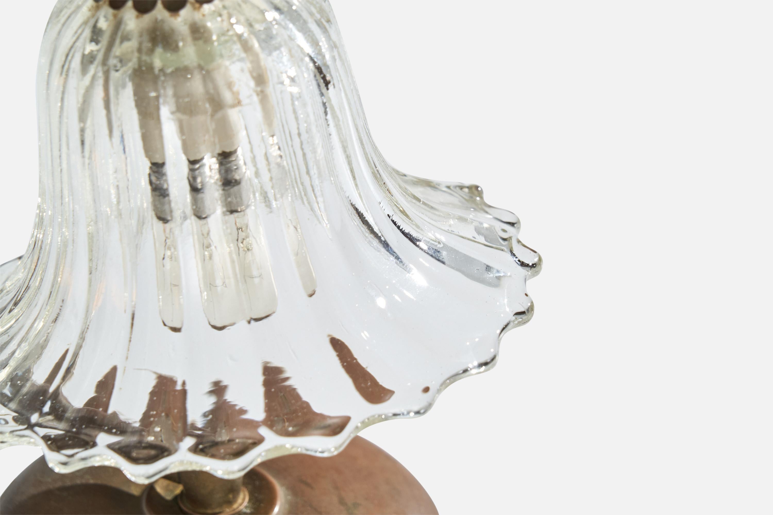 Italian Designer, Table Lamps, Brass, Glass, Italy, 1940s For Sale 2