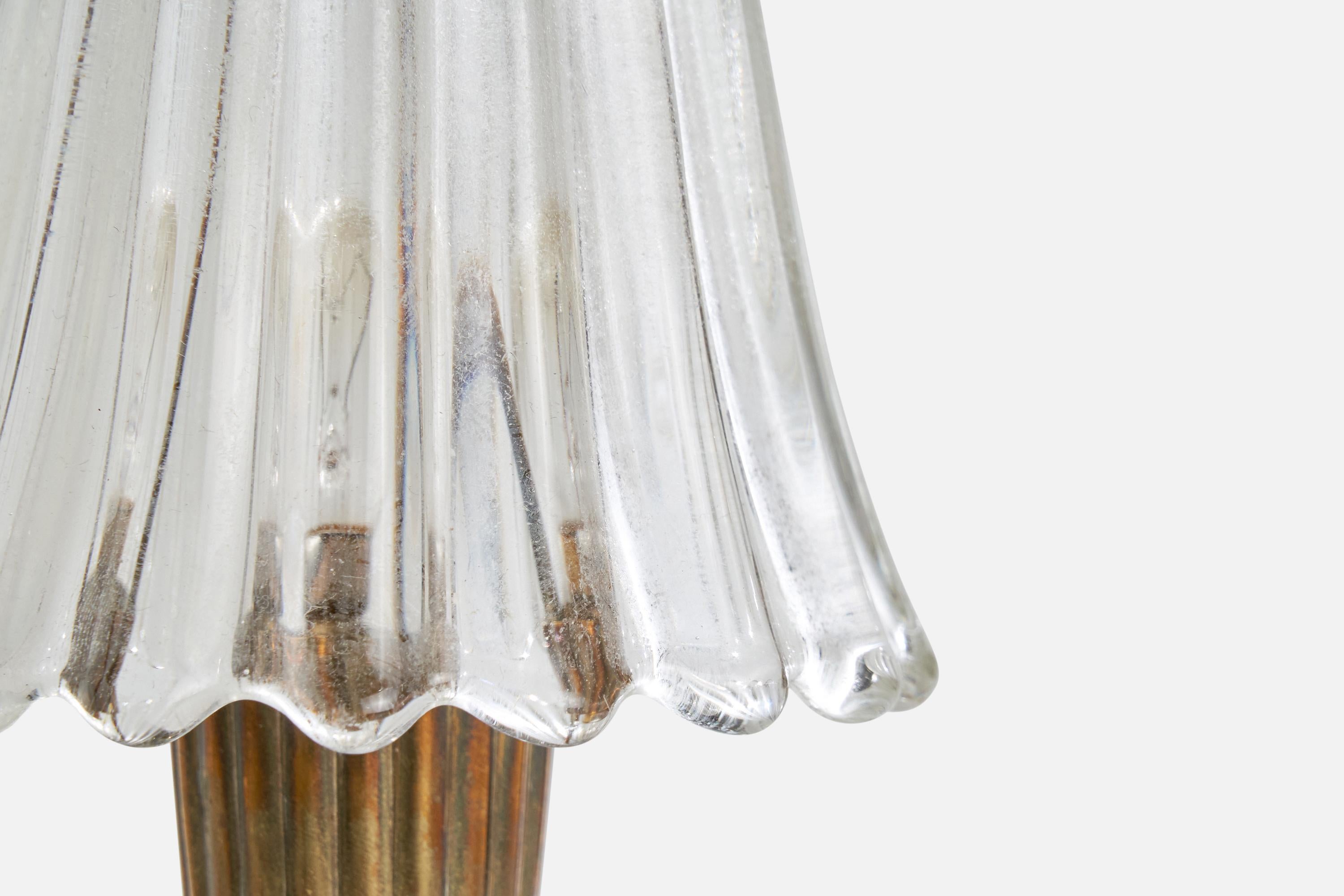 Italienische Designerin, Tischlampen, Messing, Glas, Italien, 1940er Jahre 4