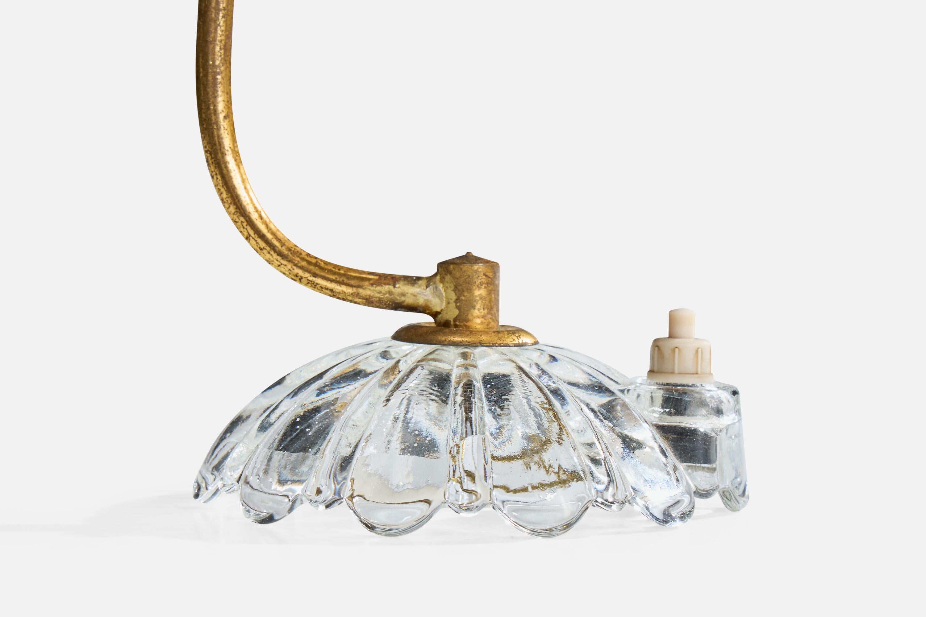 Designer italien, lampes de table, laiton, verre, Italie, années 1940 en vente 3