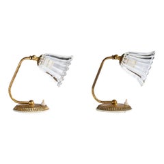 Italian Designer, Table Lamps, Brass, Glass, Italy, 1940s
