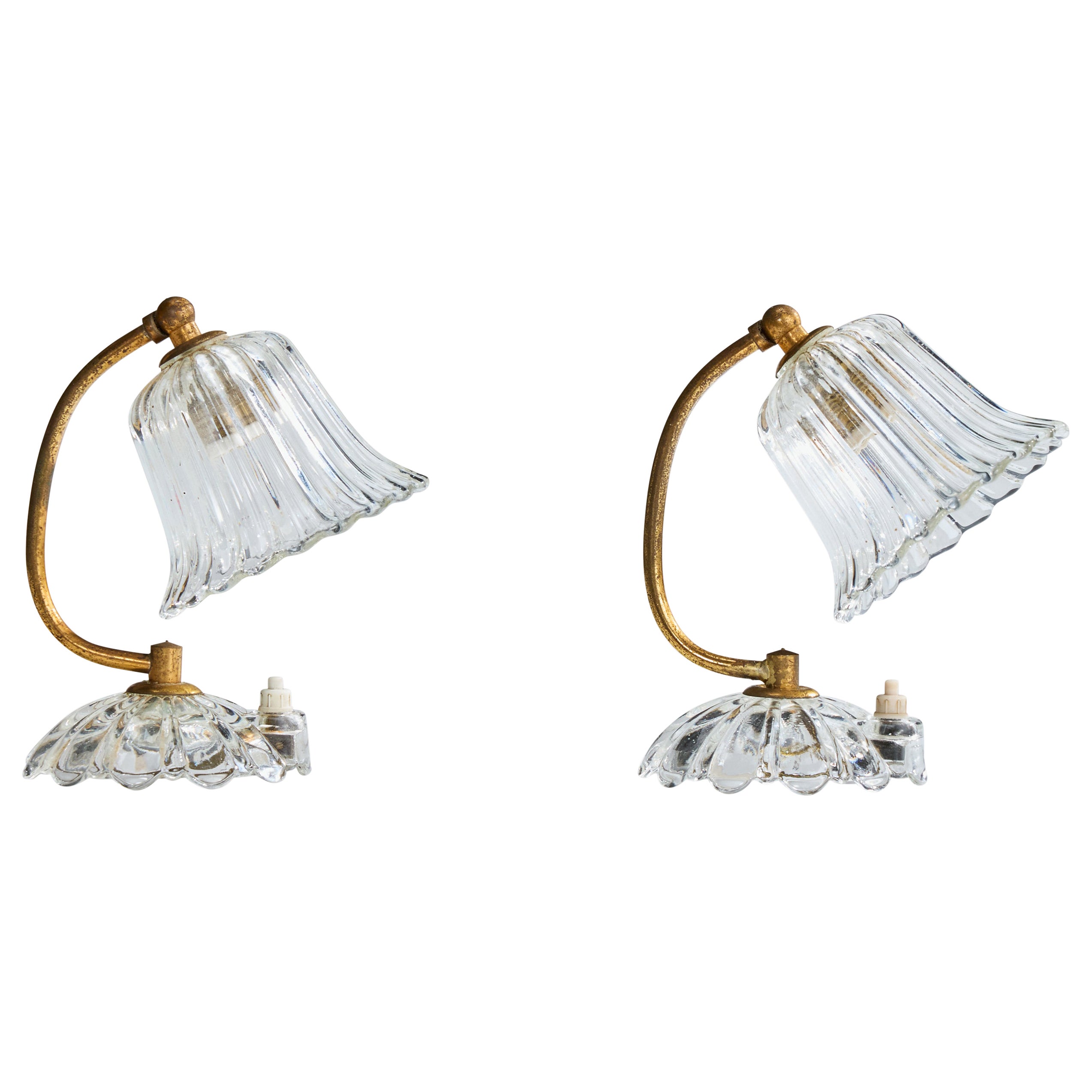 Italienische Designerin, Tischlampen, Messing, Glas, Italien, 1940er Jahre