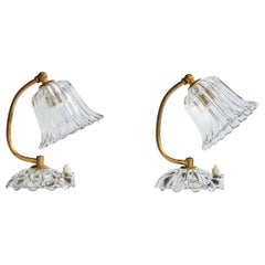 Italian Designer, Table Lamps, Brass, Glass, Italy, 1940s