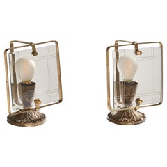 Designer italiano, lampade da tavolo, ottone, vetro, Italia, anni '40