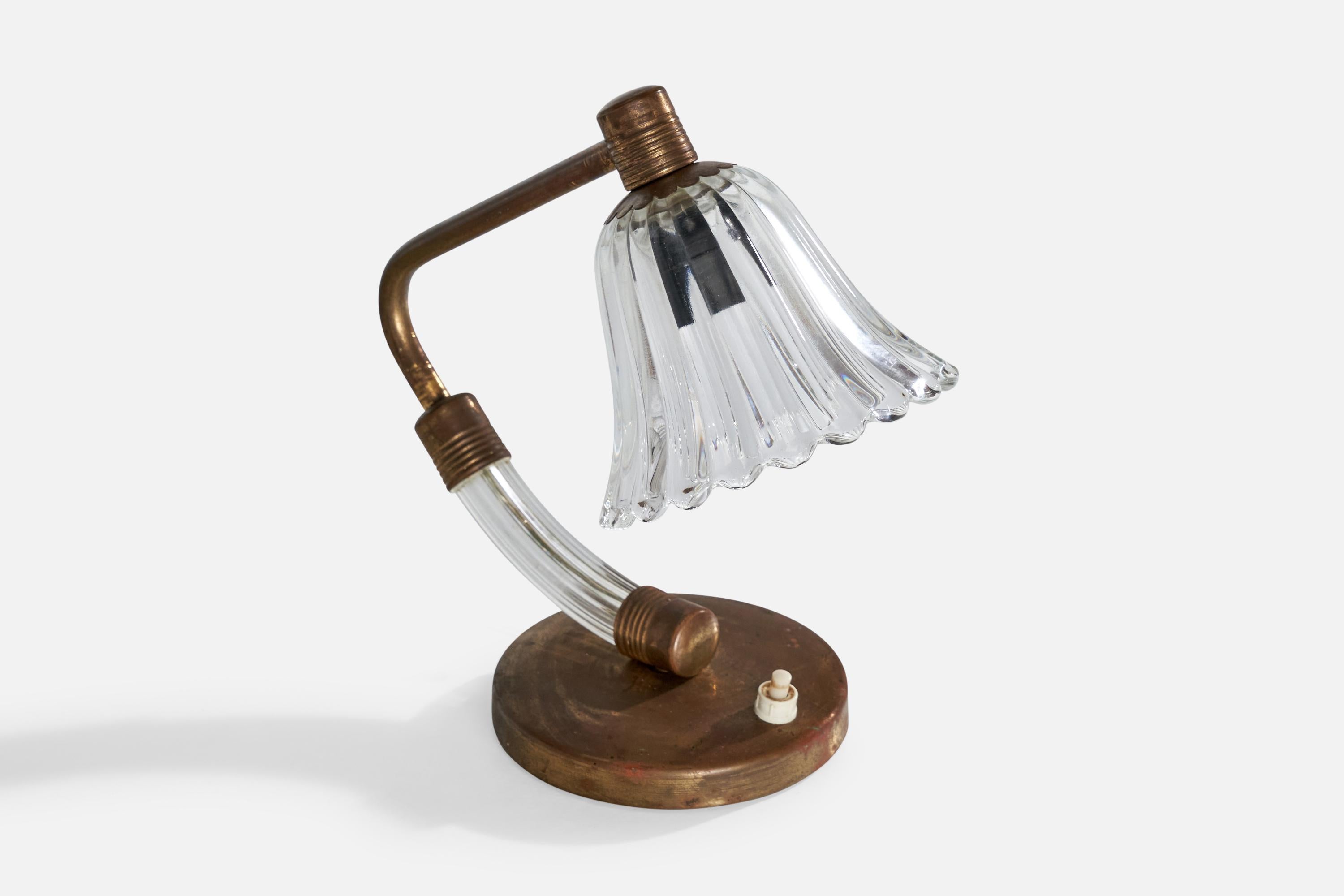 Italian Designer, Table Lamps, Brass, Glass, Italy, 1950s For Sale 5