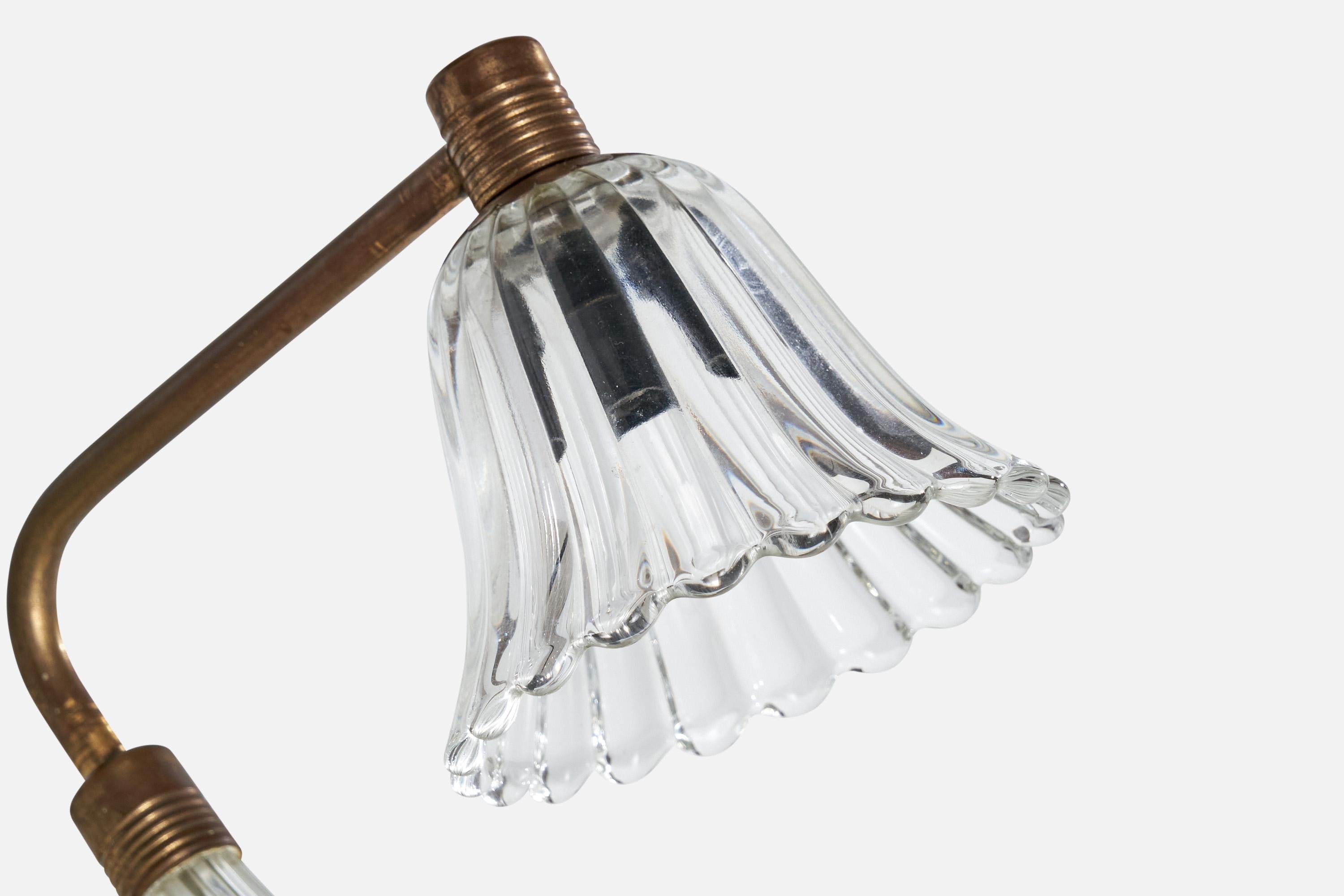 Italian Designer, Table Lamps, Brass, Glass, Italy, 1950s For Sale 6