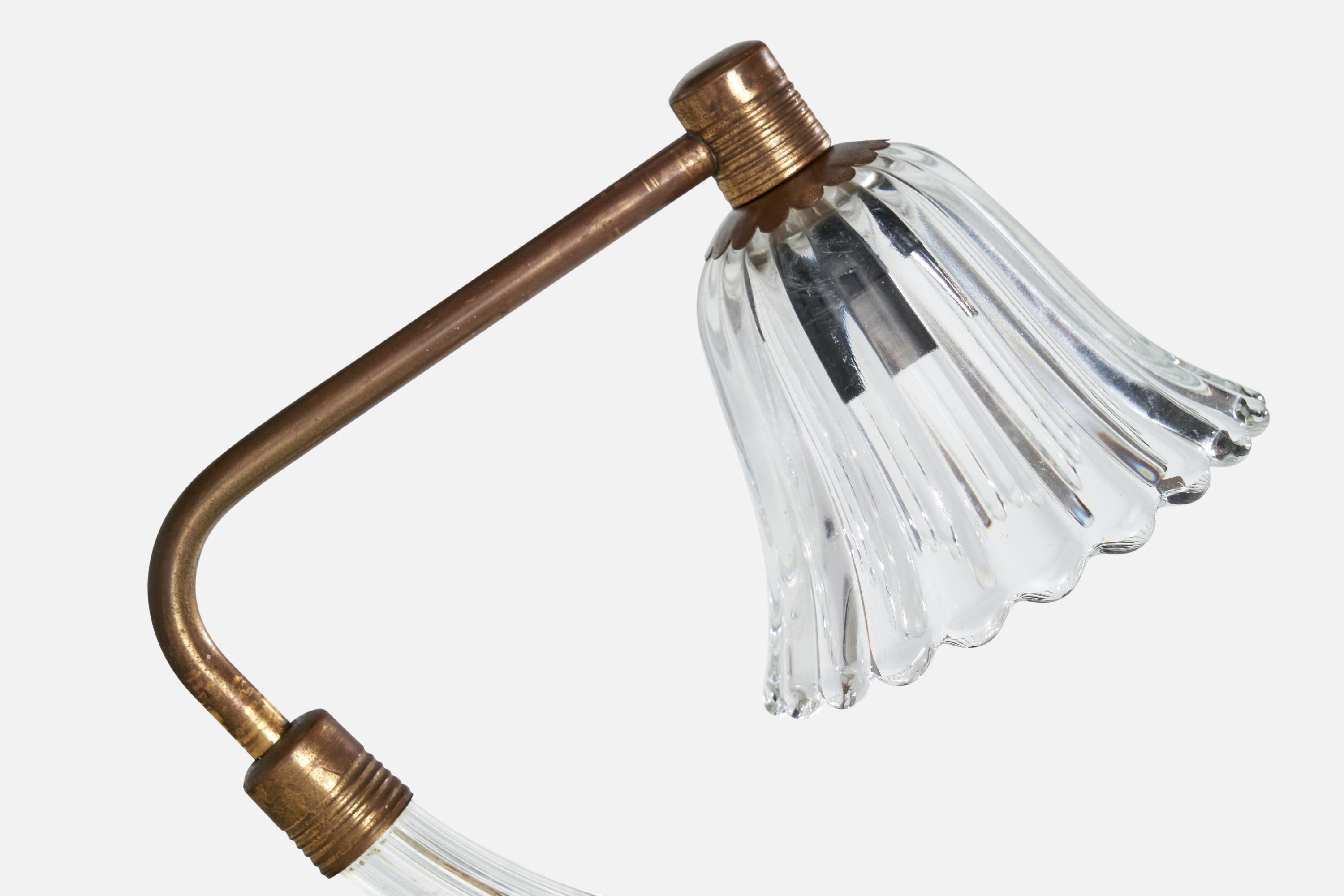 Italian Designer, Table Lamps, Brass, Glass, Italy, 1950s For Sale 8