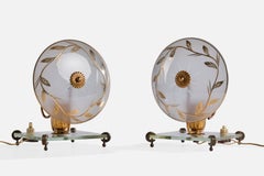 Italian Designer, Table Lamps, Brass, Glass, Italy, 1950s