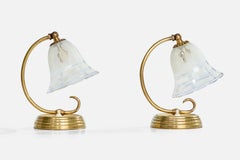 Italian Designer, Table Lamps, Brass, Glass, Italy, 1950s