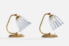 Créateur italien, lampes de bureau, laiton, verre, Italie, années 1950
