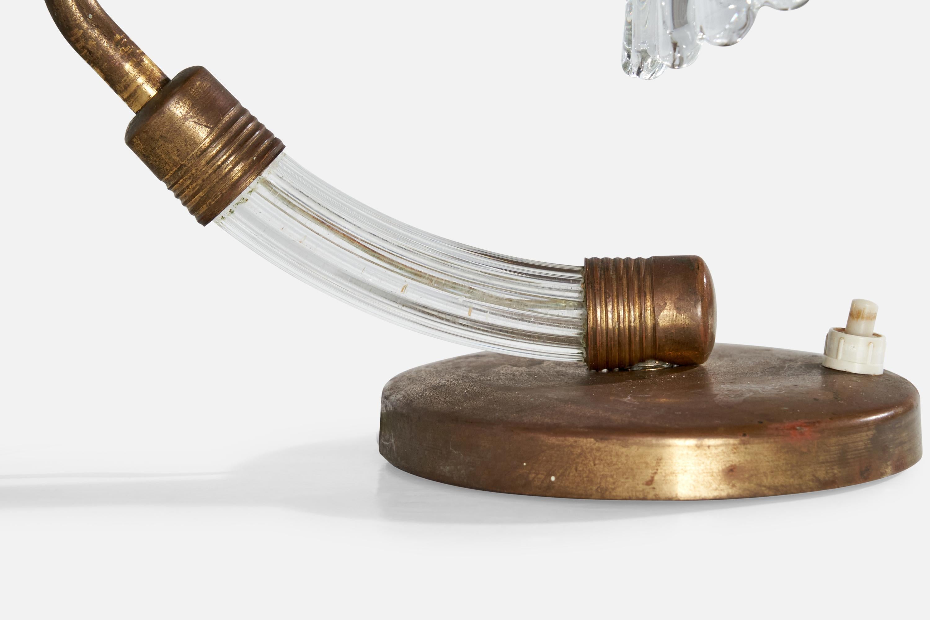 Italian Designer, Table Lamps, Brass, Glass, Italy, 1950s In Good Condition For Sale In High Point, NC
