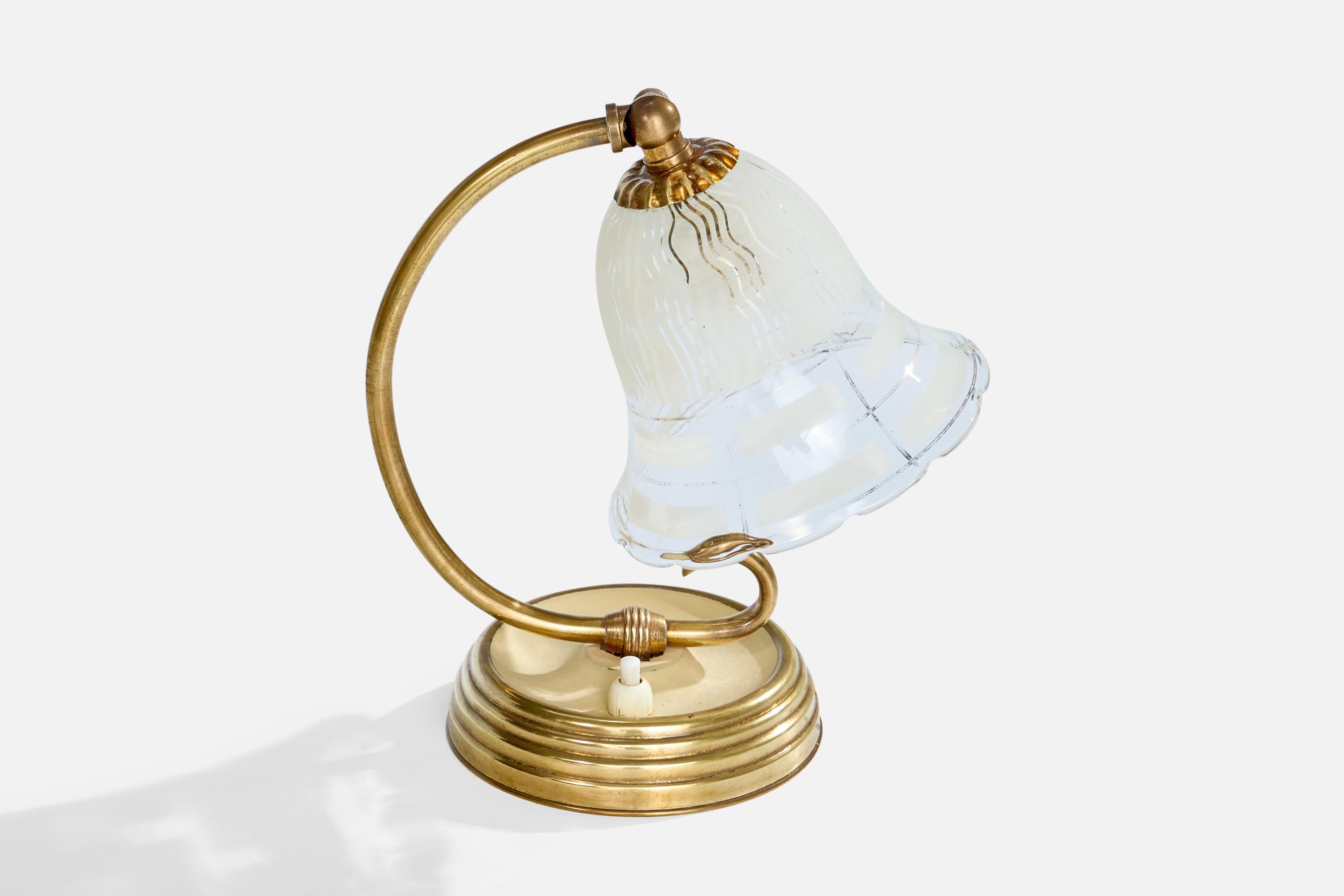 Mid-20th Century Italian Designer, Table Lamps, Brass, Glass, Italy, 1950s For Sale