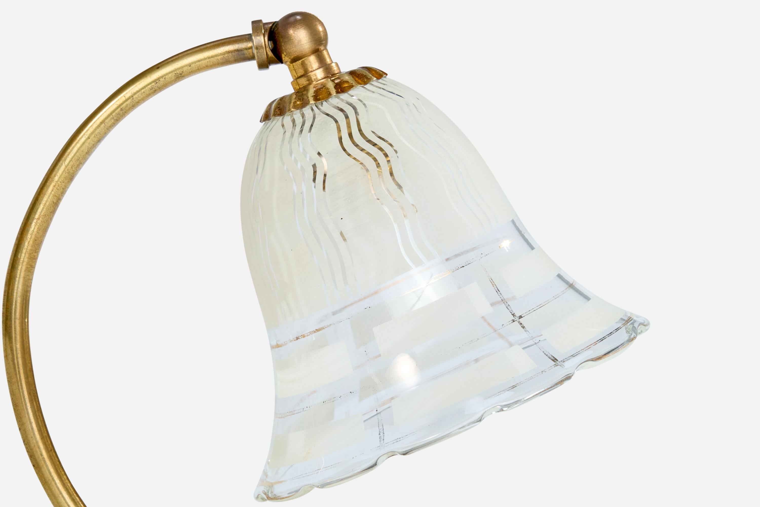 Italian Designer, Table Lamps, Brass, Glass, Italy, 1950s For Sale 1
