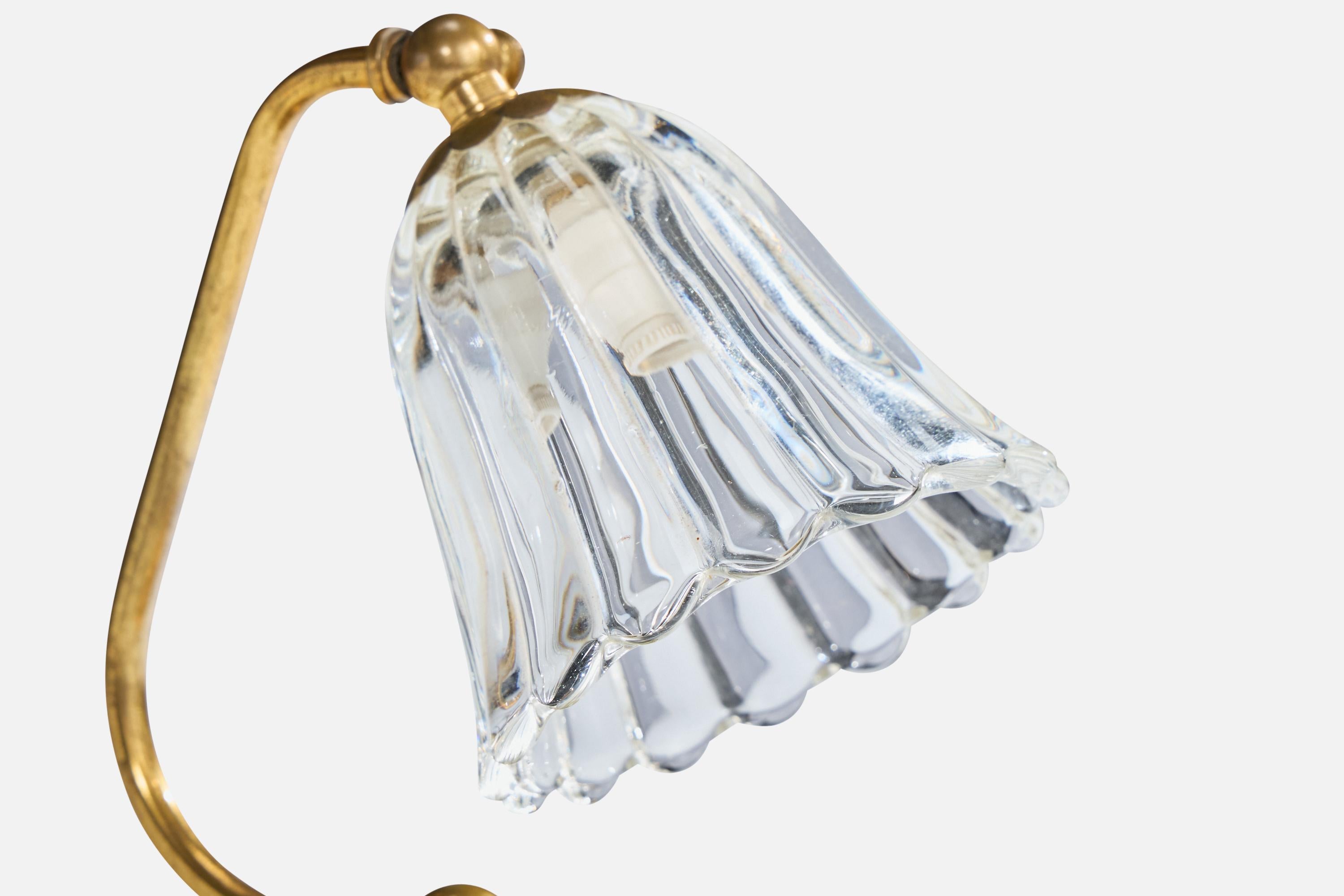 Mid-20th Century Italian Designer, Table Lamps, Brass, Glass, Italy, 1950s For Sale