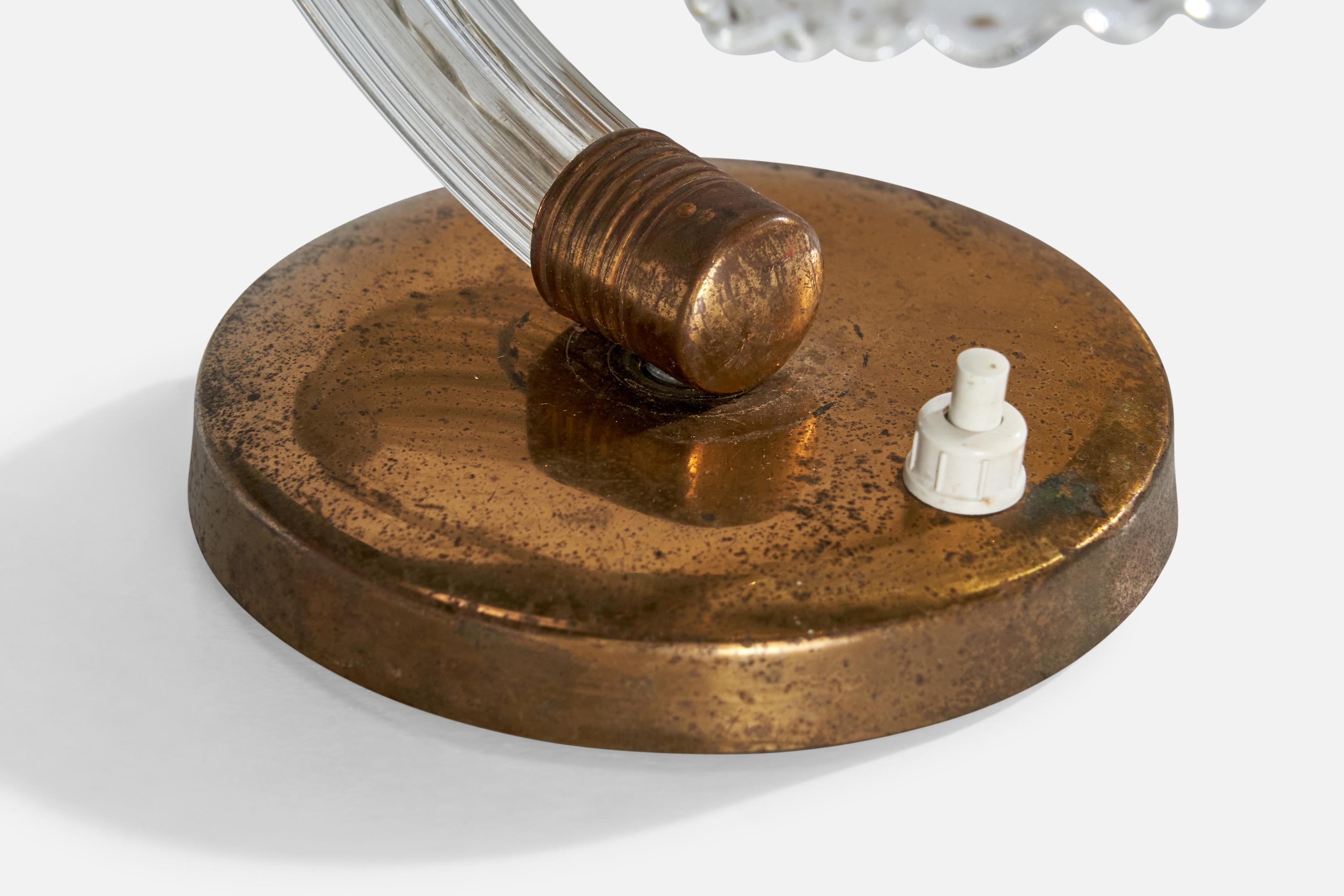 Italian Designer, Table Lamps, Brass, Glass, Italy, 1950s For Sale 1