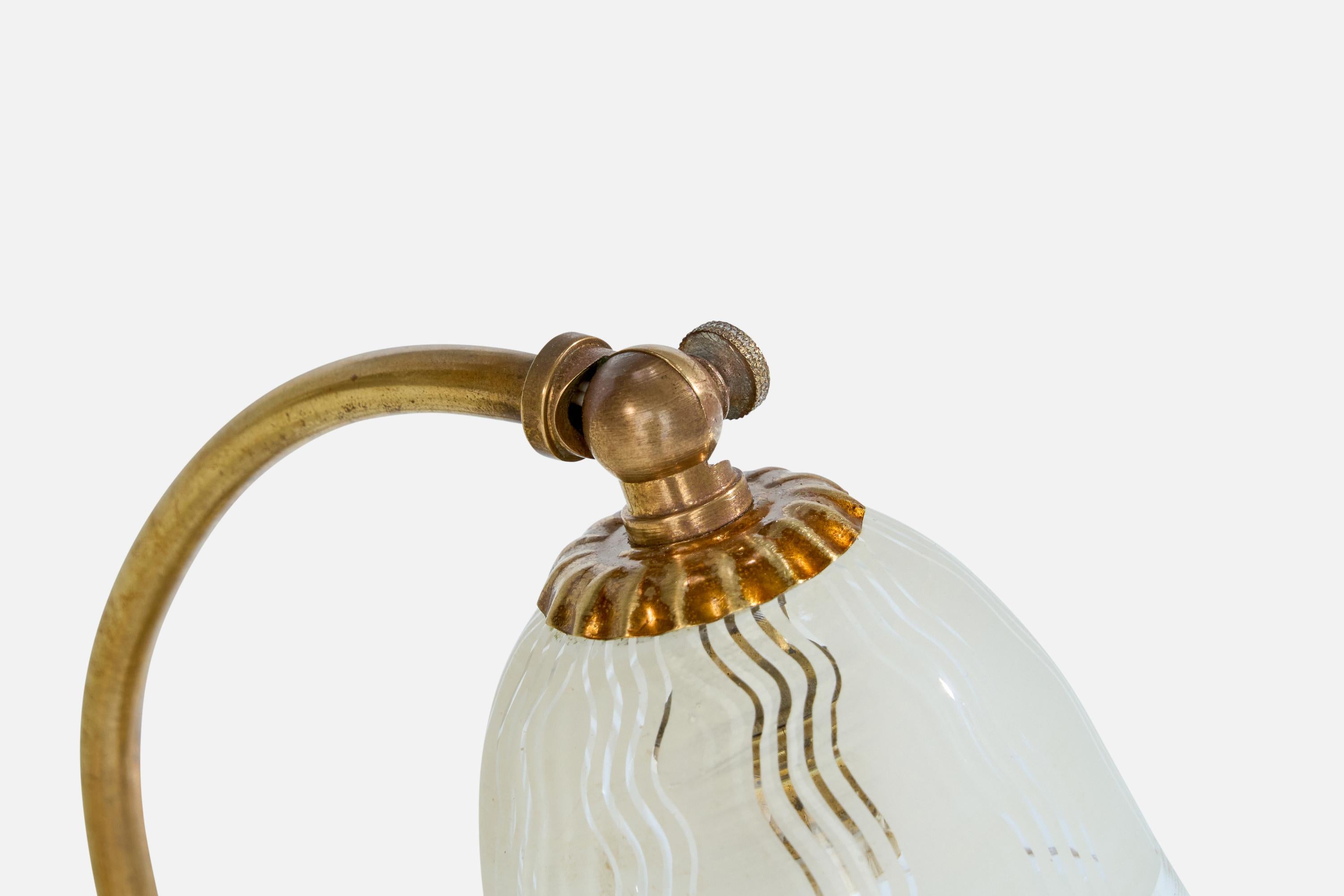 Italian Designer, Table Lamps, Brass, Glass, Italy, 1950s For Sale 2
