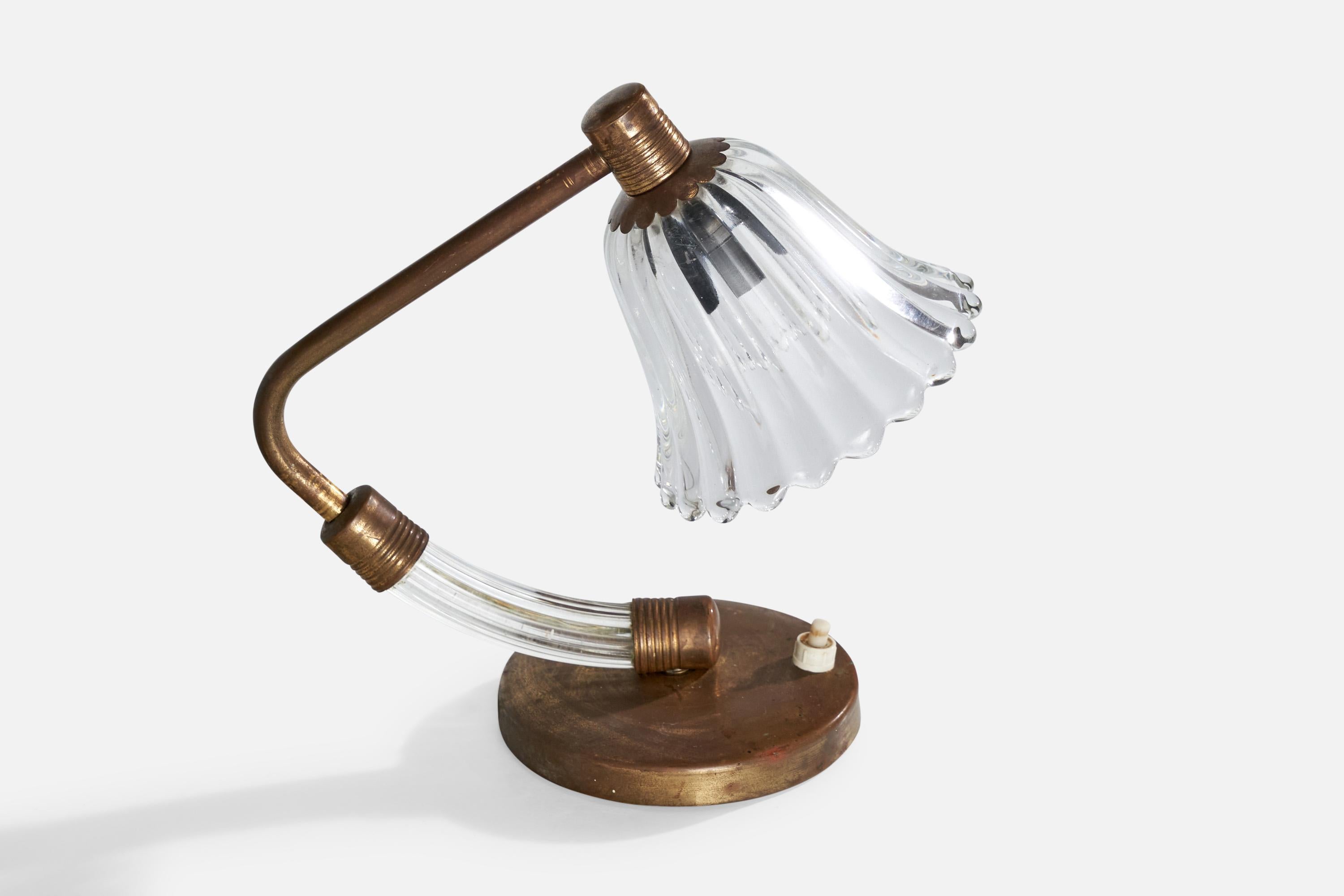 Italian Designer, Table Lamps, Brass, Glass, Italy, 1950s For Sale 4
