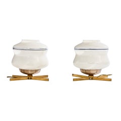Créateur italien, lampes de bureau, laiton, verre, Italie, années 1950