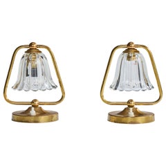 Italian Designer, Table Lamps, Brass, Glass, Italy, 1950s