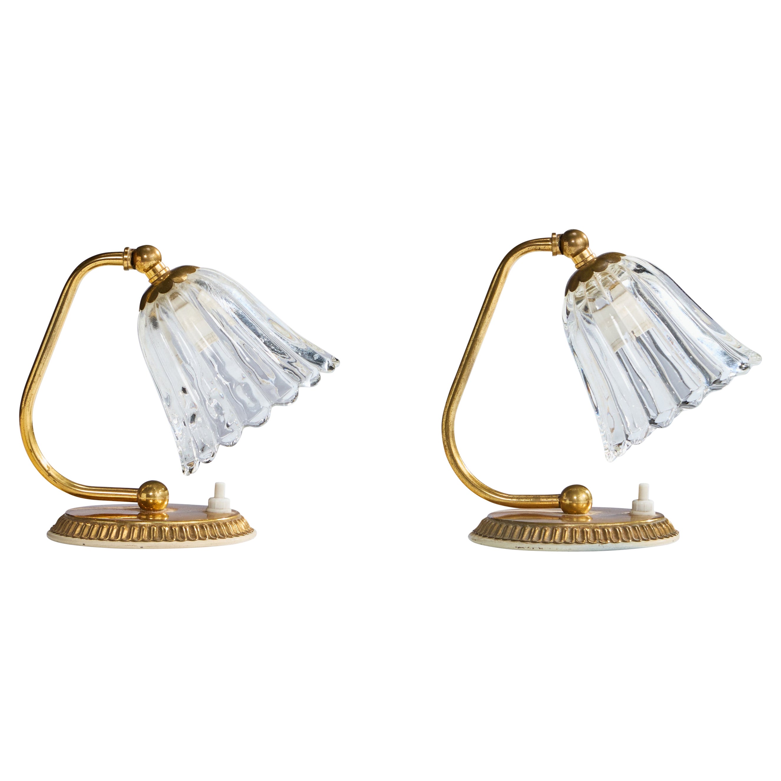 Italian Designer, Table Lamps, Brass, Glass, Italy, 1950s For Sale