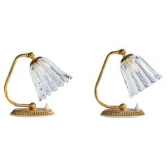 Italian Designer, Table Lamps, Brass, Glass, Italy, 1950s