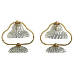 Italian Designer, Table Lamps, Brass, Glass, Italy, 1950s