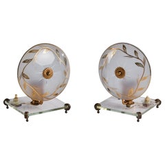 Italian Designer, Table Lamps, Brass, Glass, Italy, 1950s