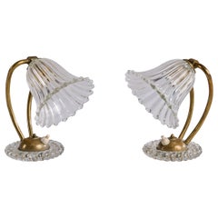 Italian Designer, Table Lamps, Brass, Glass, Italy, 1950s