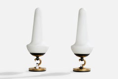 Italian Designer, Table Lamps, Brass, Metal, Glass, Italy, 1960s